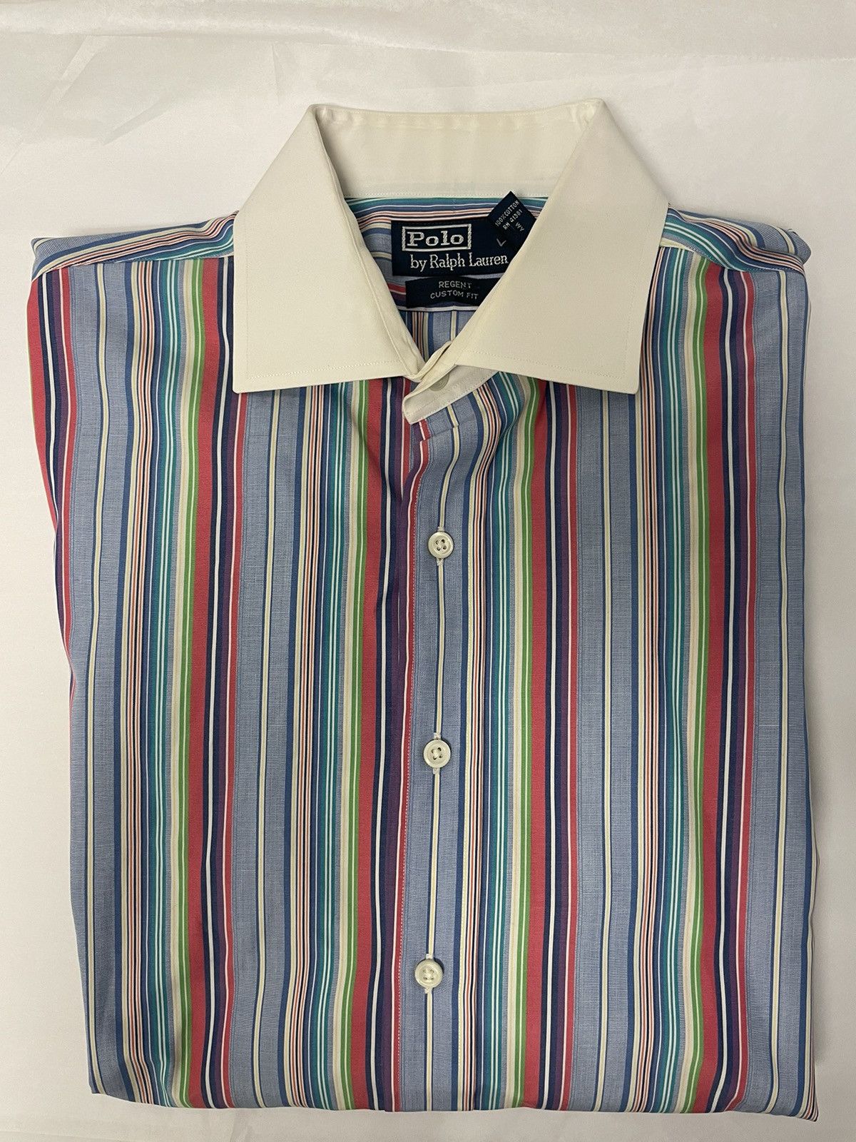 Polo Ralph Lauren × Vintage Bold Rainbow Stripe Contrast Collar Shirt Size US L / EU 52-54 / 3 - 1 Thumbnail