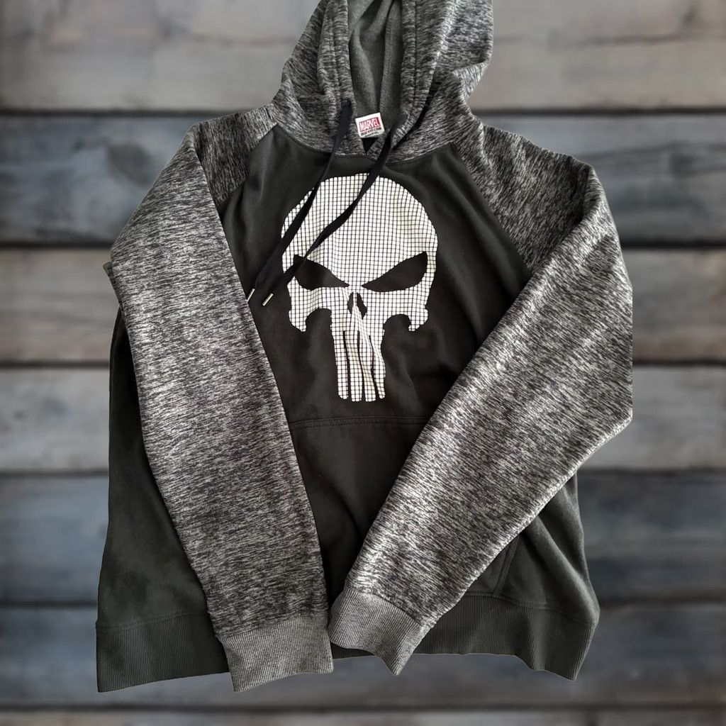 Vintage Marvel Punisher XL Black Hoodie Mens Textured Skull Pullover Official Comic Hero Size US XL / EU 56 / 4 - 1 Thumbnail
