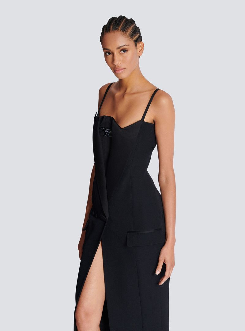 Balmain o1s1wg110526 Long Strappy Grain de Poudre Dress in Black Size S / US 4 / IT 40 - 6 Thumbnail