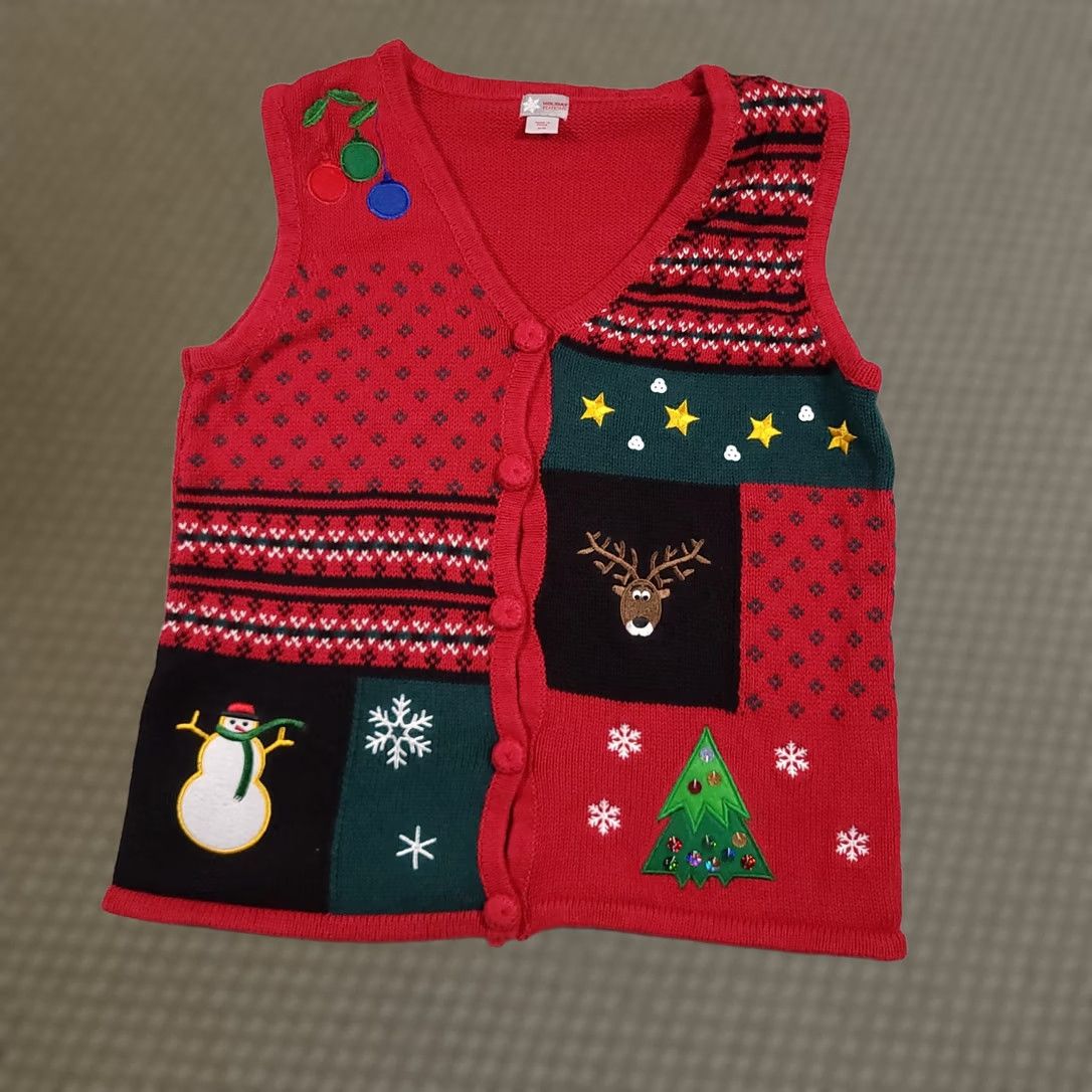 Vintage VINTAGE Holiday Editions Sweater Vest Womens Medium Red Christmas Reindeer Snowman Tree Ugly Size M / US 6-8 / IT 42-44 - 1 Thumbnail