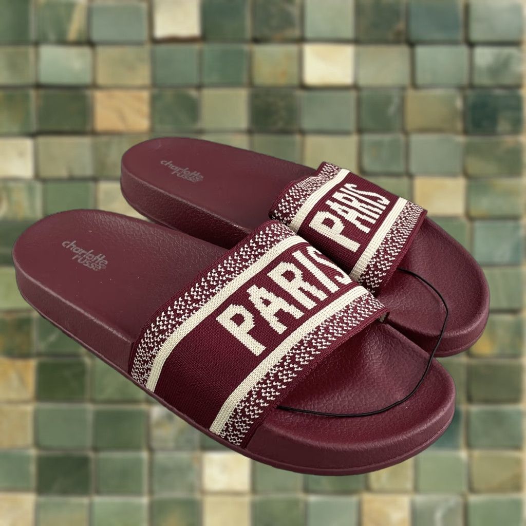 Vintage Charlotte Russe Paris Slides Womens 10 Burgundy Luxury Sandal Beach Glam Resort Size US 10 / IT 40 - 1 Thumbnail
