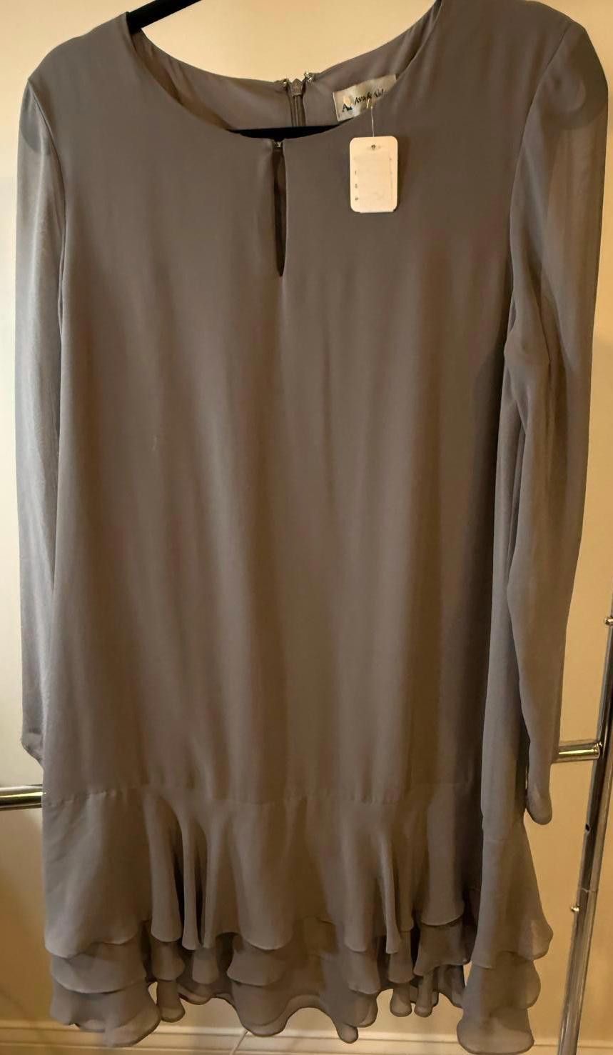 Designer Ava & Aiden Women's Gray Ruffle Dress - Size 12 Size XL / US 12-14 / IT 48-50 - 1 Thumbnail