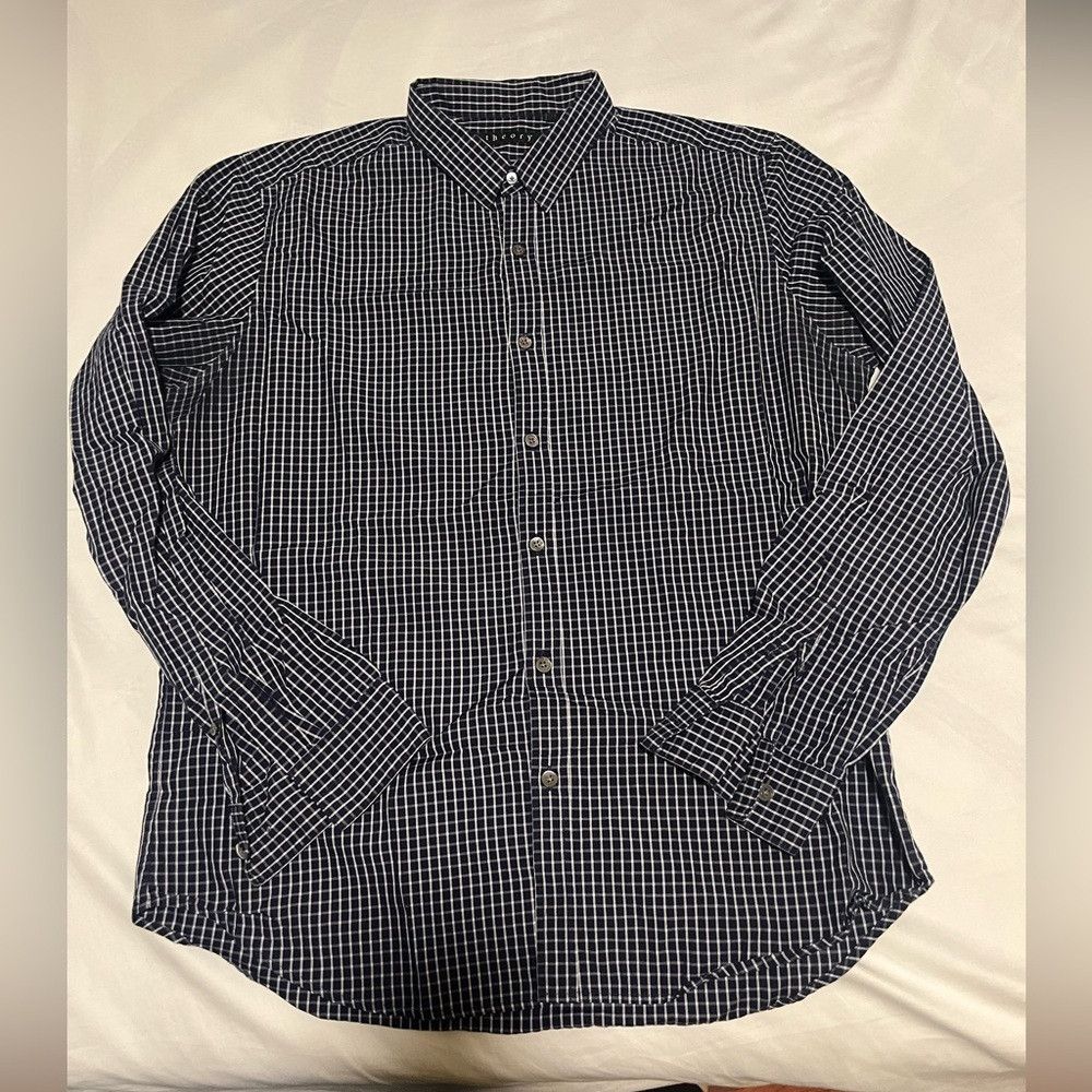 Theory Theory Men's Dark Blue Checkered Button Down Shirt Size US L / EU 52-54 / 3 - 2 Thumbnail