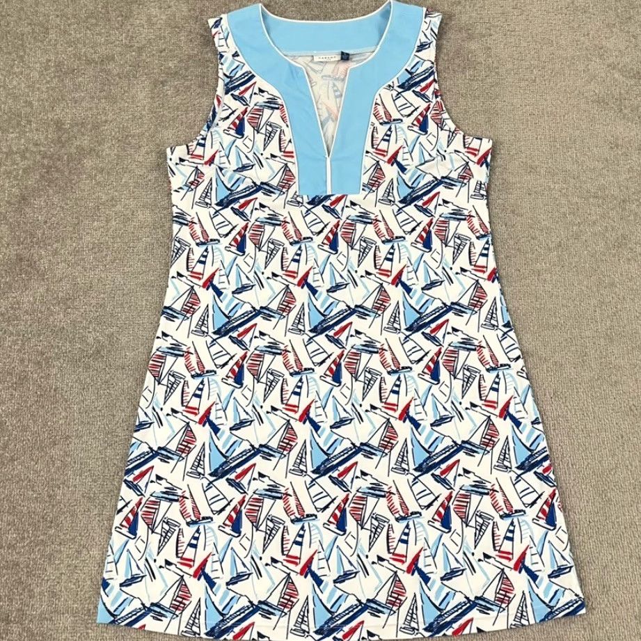 Vintage Cabana Life Shift Dress Womens Large White Nautical Sailboat Mini Tunic Top Prep Size L / US 10 / IT 46 - 2 Thumbnail