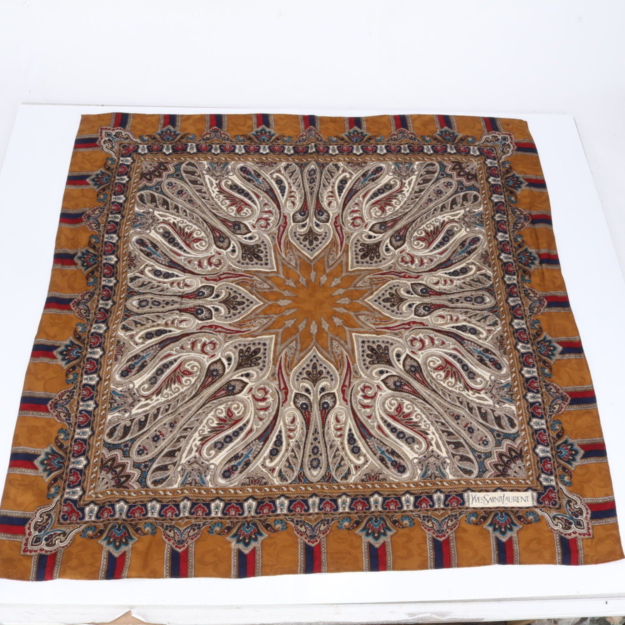 Yves Saint Laurent Yves Saint Laurent YSL Silk Blend Scarf Paisley Stole/Muffler Brown Women's Size ONE SIZE - 1 Thumbnail