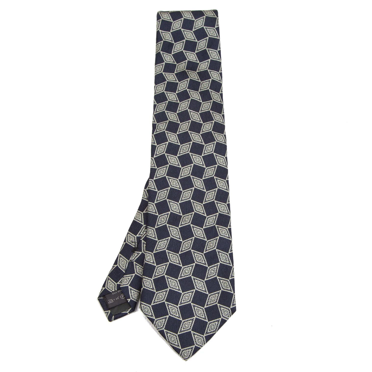 Dries Van Noten Geometric Print Silk Tie in Navy Blue Size ONE SIZE - 1 Thumbnail