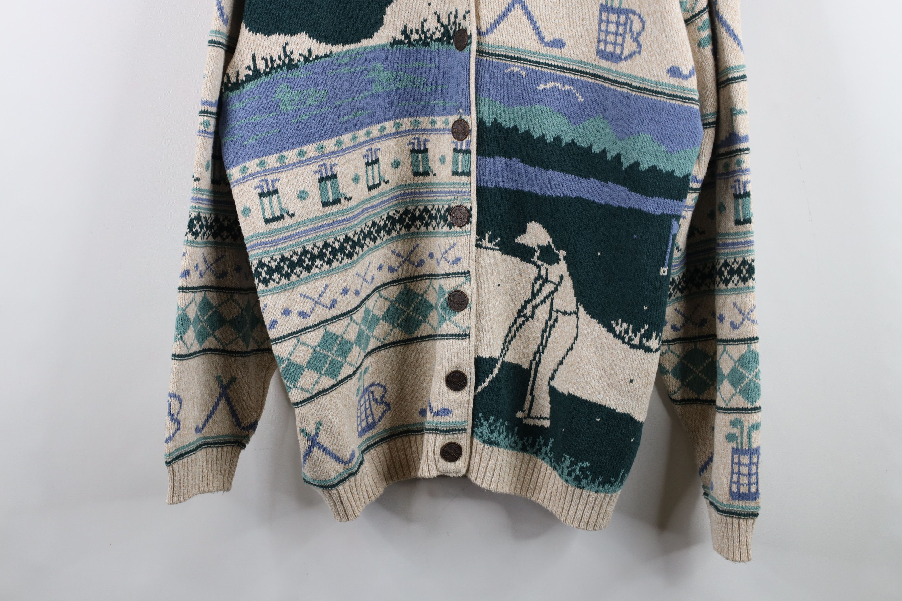 Vintage Vintage 90s Streetwear Golf All Over Print Cardigan Sweater Size L / US 10 / IT 46 - 3 Thumbnail