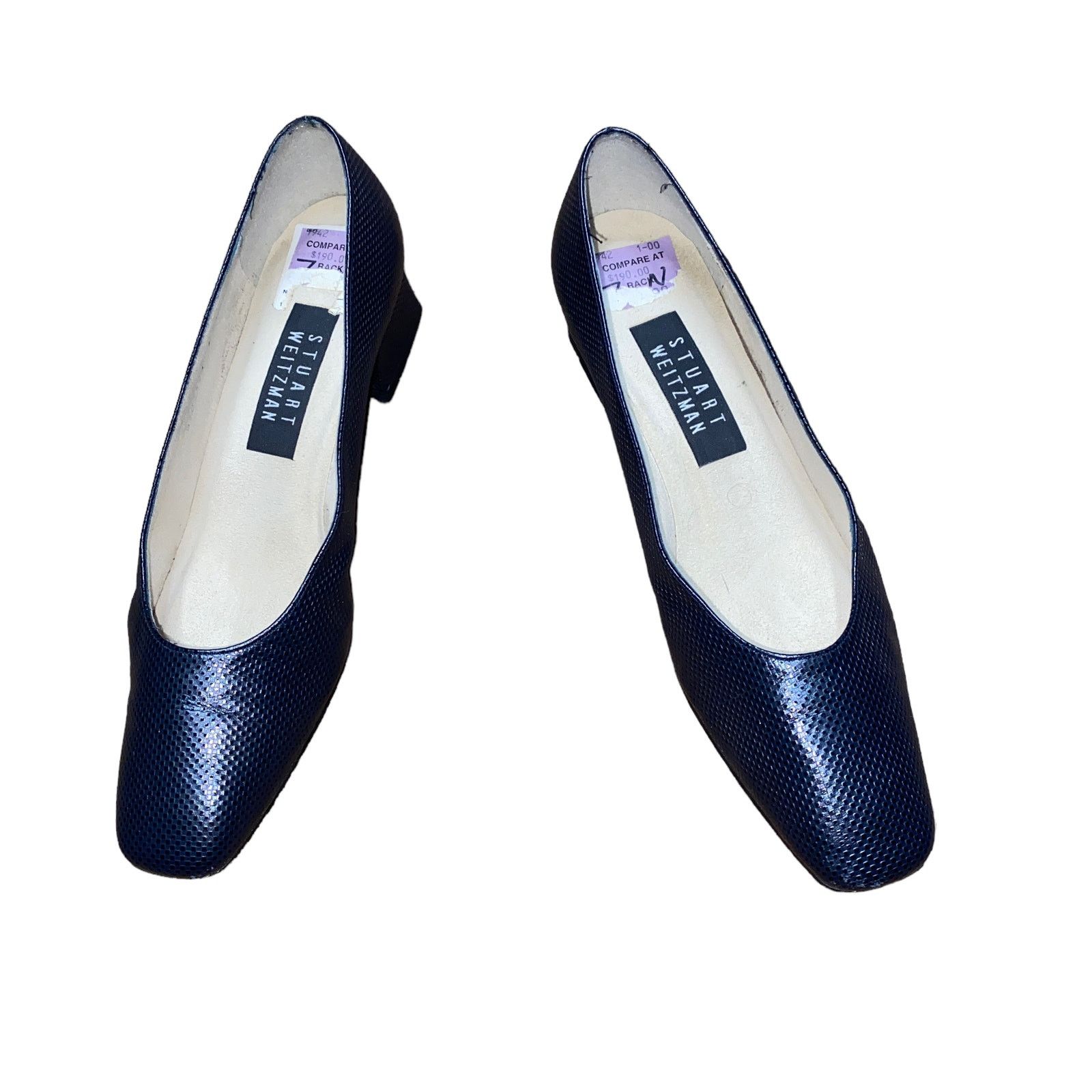Stuart Weitzman Stuart Weitzman Navy Blue Textured Leather Block Heels 7 AA Size US 7 / IT 37 - 1 Thumbnail