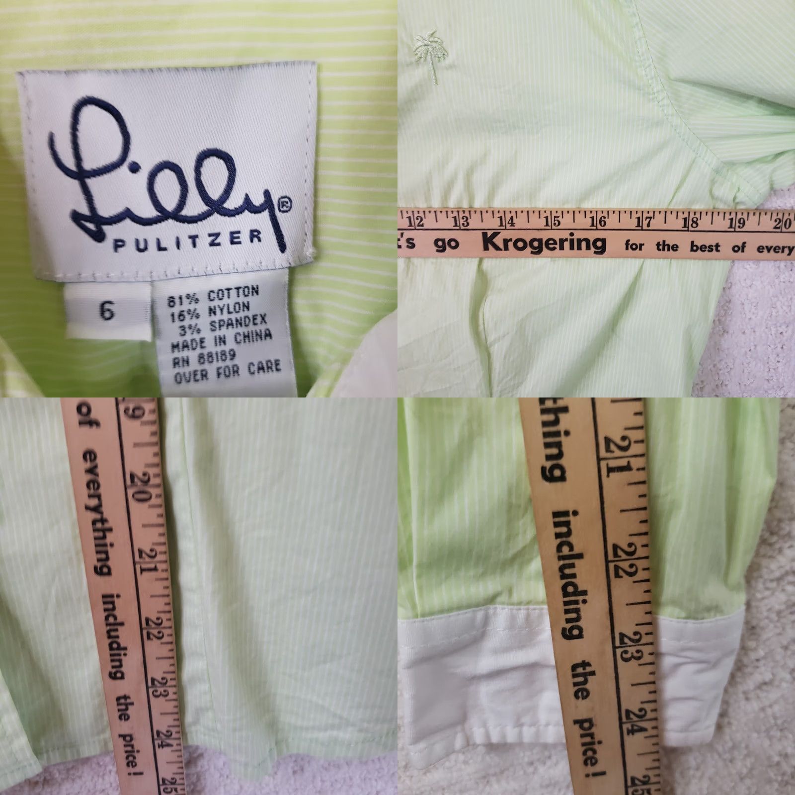 Lilly Pulitzer Lilly Pulitzer Women's Shirt Button-Up Long Sleeve Mint Green White Collared Size 6 Size M / US 6-8 / IT 42-44 - 9 Thumbnail