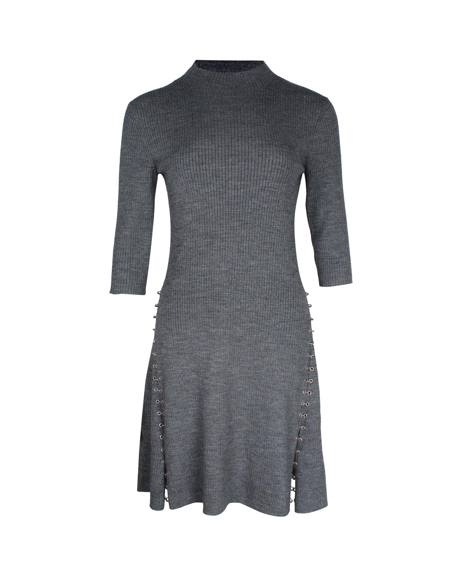 image of Maje Embellished Grey Ribbed-Knit Mini Dress, Women's (Size Small)