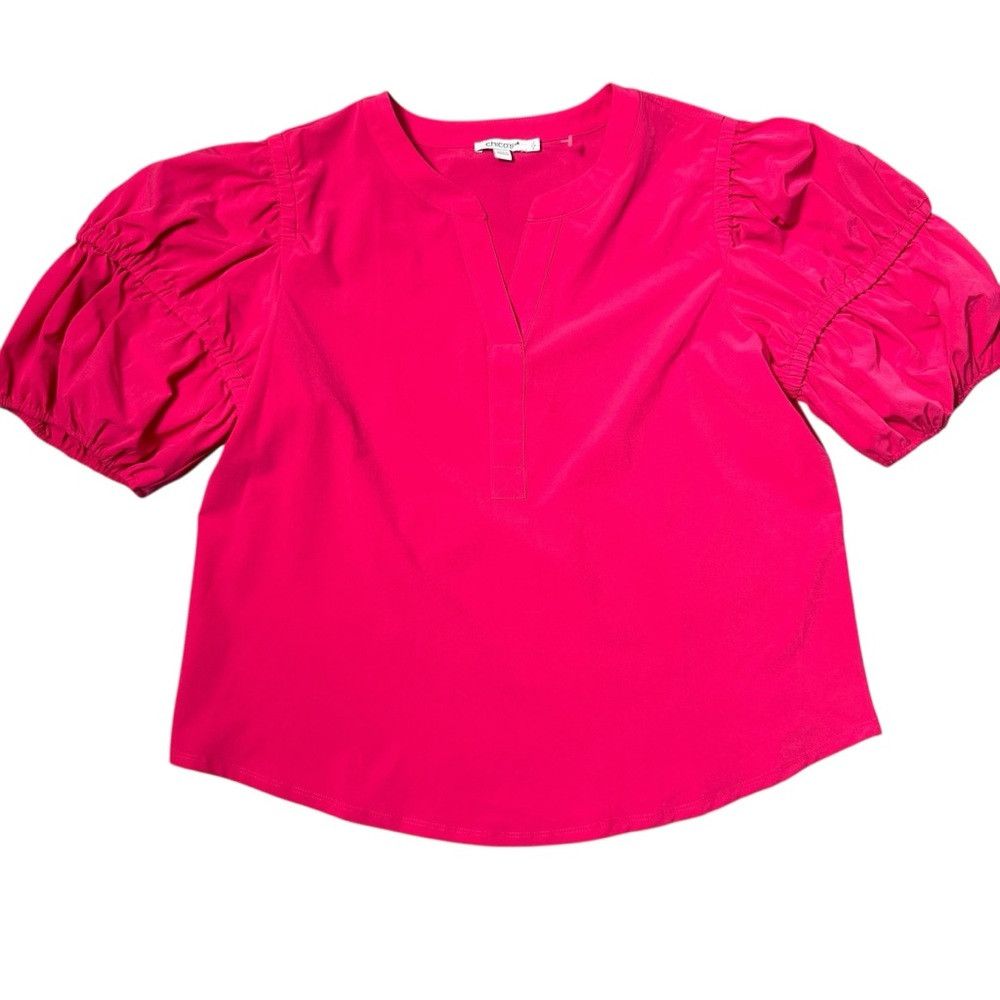 Chicos New Chico's Short Puff Sleeve Pink Blouse Size 2 US 12 Size XL / US 12-14 / IT 48-50 - 5 Thumbnail