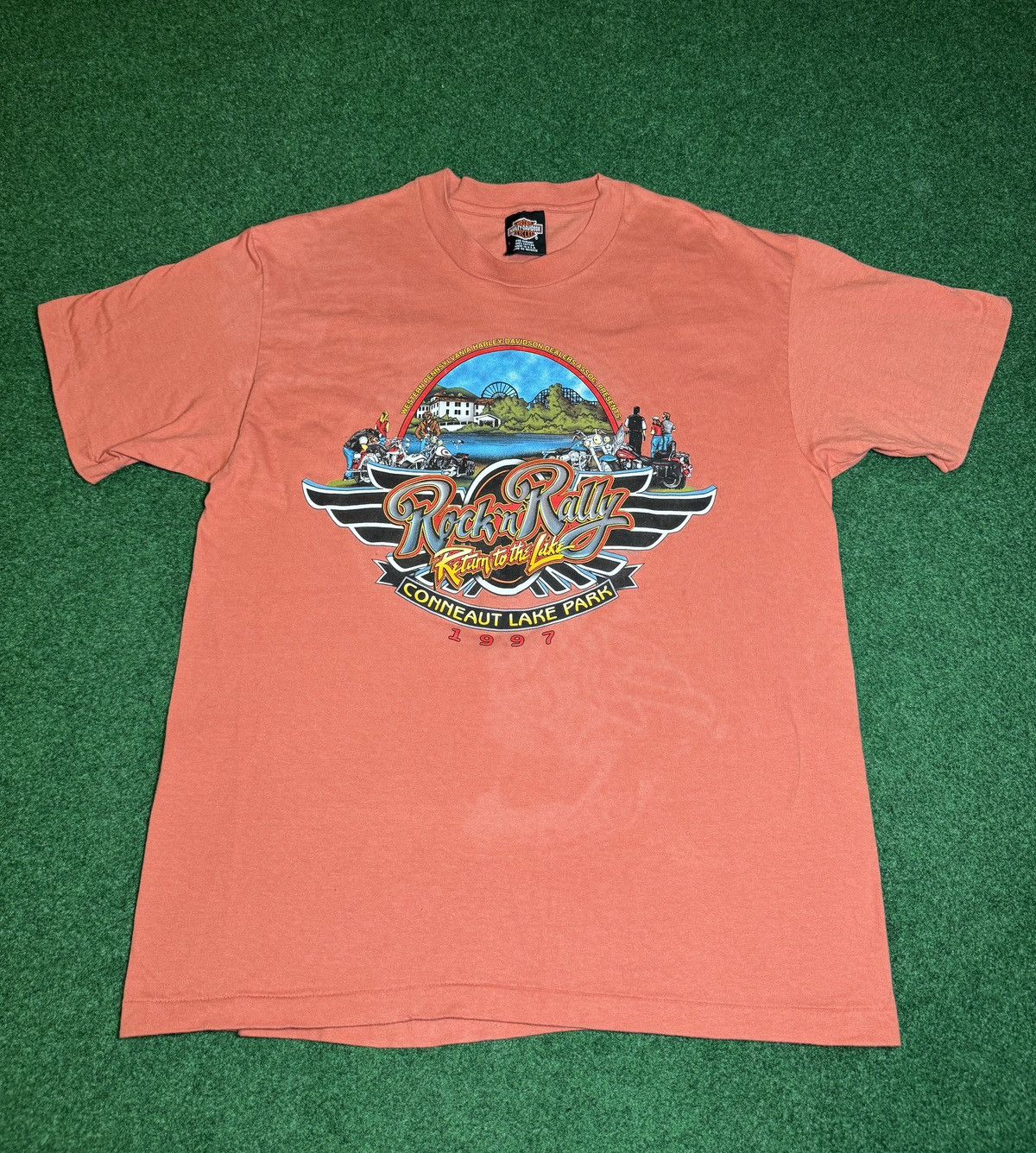 Harley Davidson × Vintage Vintage 90s Harley Davidson Conneaut Lake Biker T Shirt Size US L / EU 52-54 / 3 - 1 Thumbnail