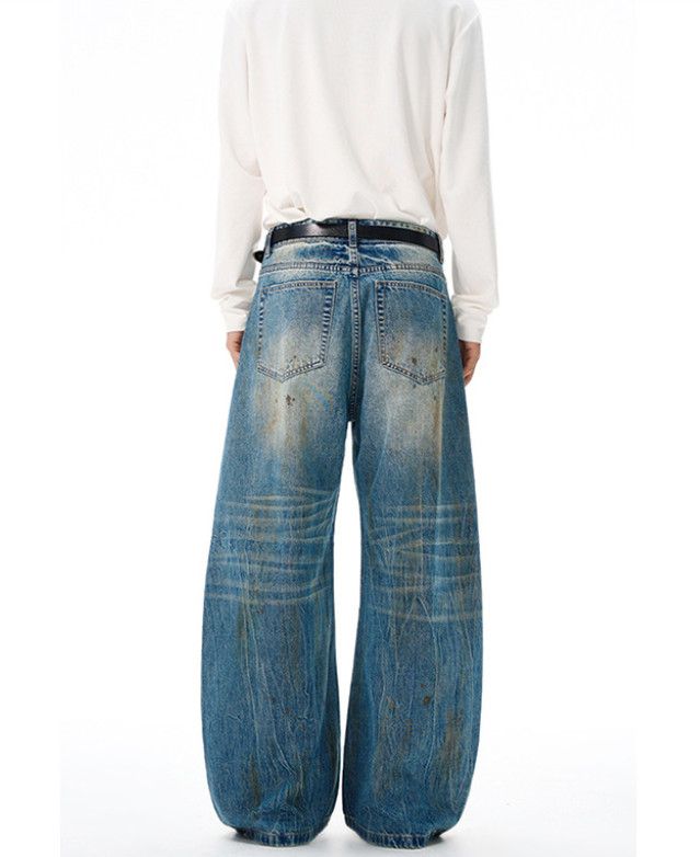 Japanese Brand Men's loose wide-leg splatter American baggy cutaway jeans Size US 32 / EU 48 - 4 Thumbnail