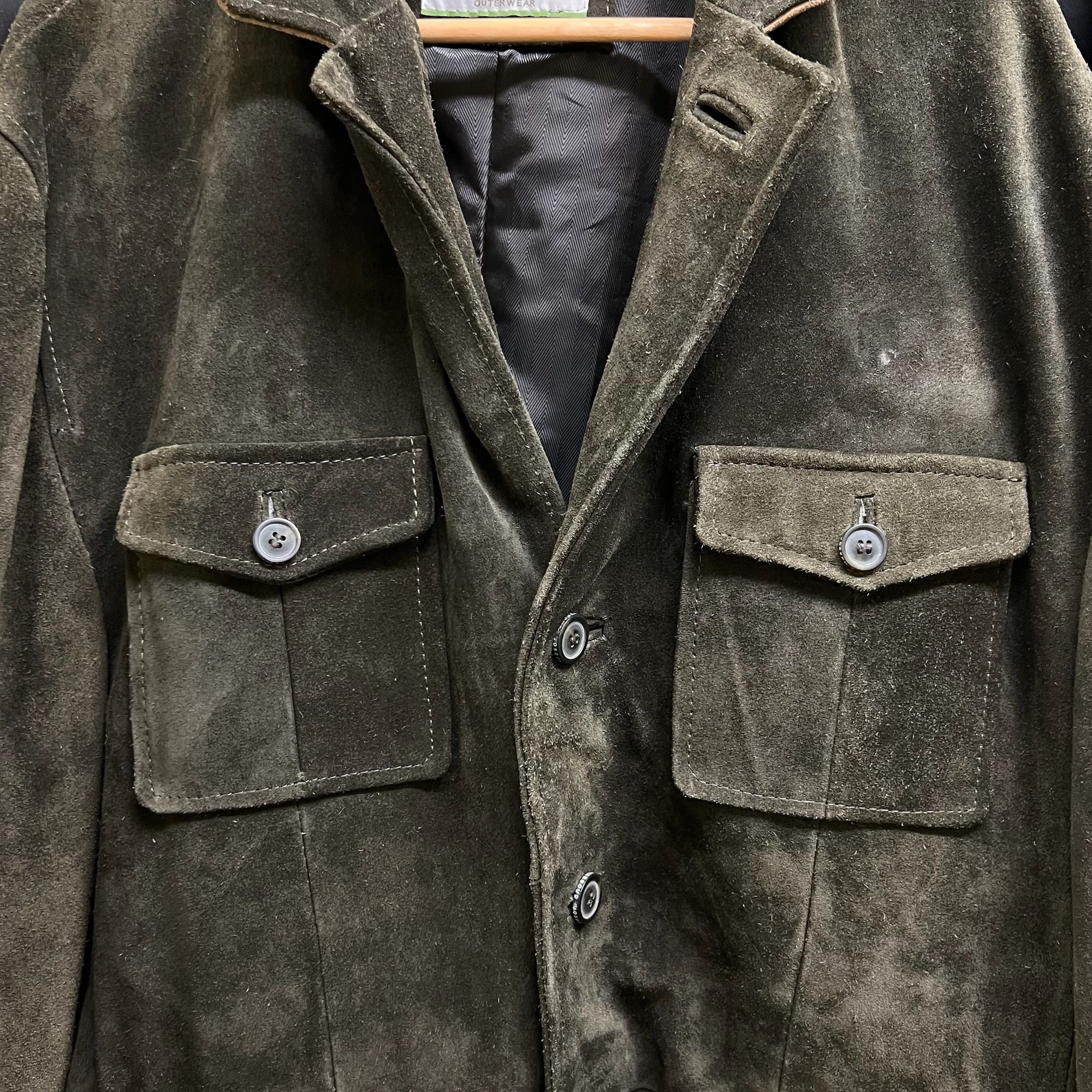 Joseph Abboud JOSEPH ABBOUD Olive Green Suede Leather Car Coat XL Made In Size US XL / EU 56 / 4 - 4 Thumbnail