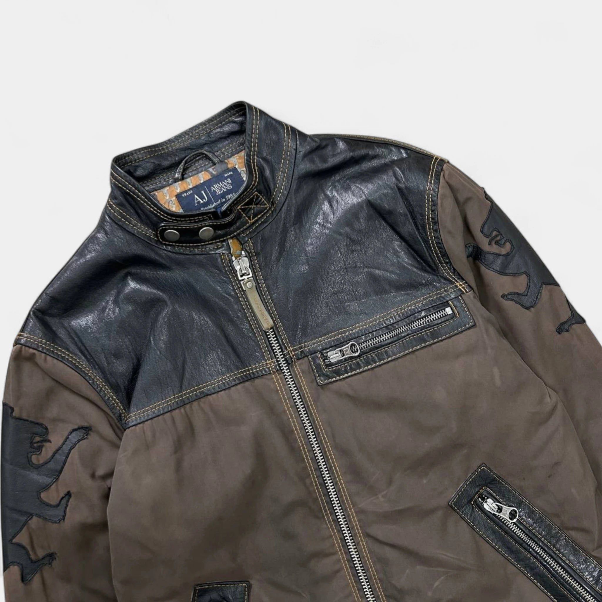 Armani Armani Jeans Brown Leather Nylon Jacket Size L / US 10 / IT 46 - 2 Thumbnail