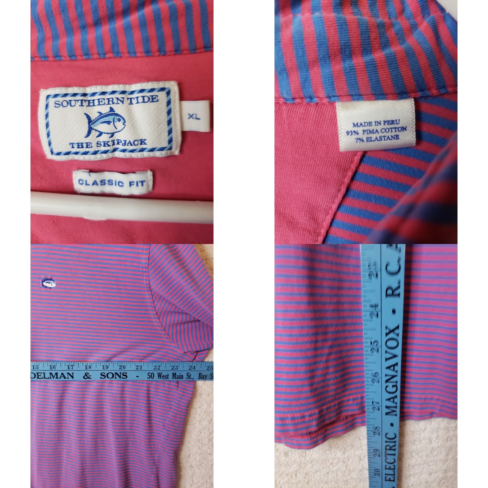Southern Tide Southern Tide Skipjack Shirt Polo S/S Men XL Striped Pink & Blue Golf Shirt Size US XL / EU 56 / 4 - 8 Thumbnail
