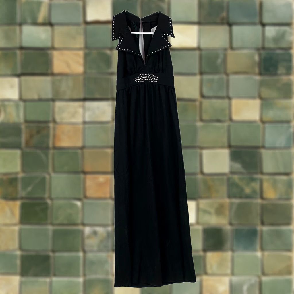 Vintage VINTAGE 90s Black Silver Collared Studded Long Formal Dress Juniors 9 Maxi Eveningwear Prom Dresses Womens Size M / US 6-8 / IT 42-44 - 1 Thumbnail