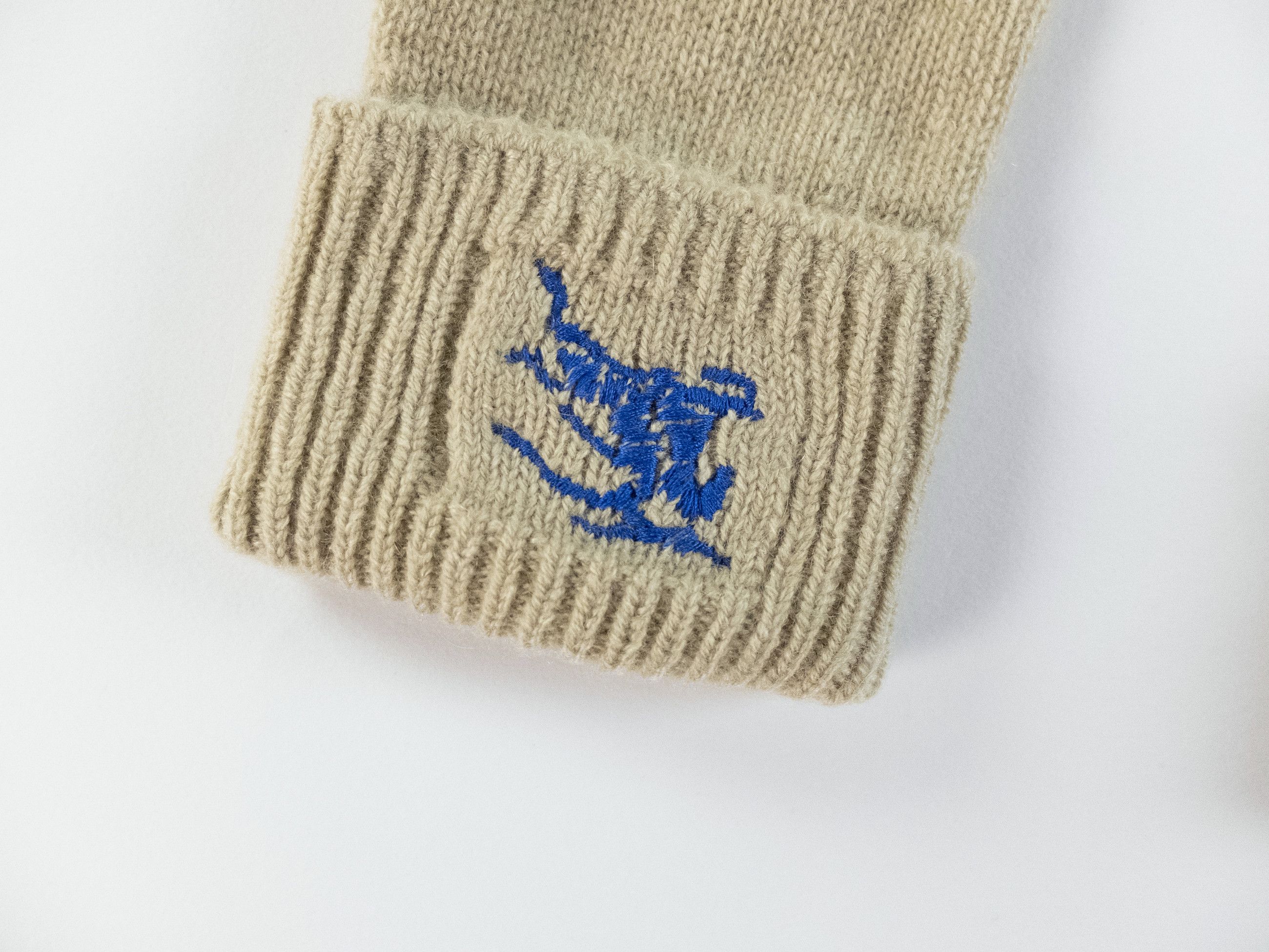 Burberry BURBERRY beige knight logo embroidered cashmere gloves M/L Size ONE SIZE - 2 Thumbnail