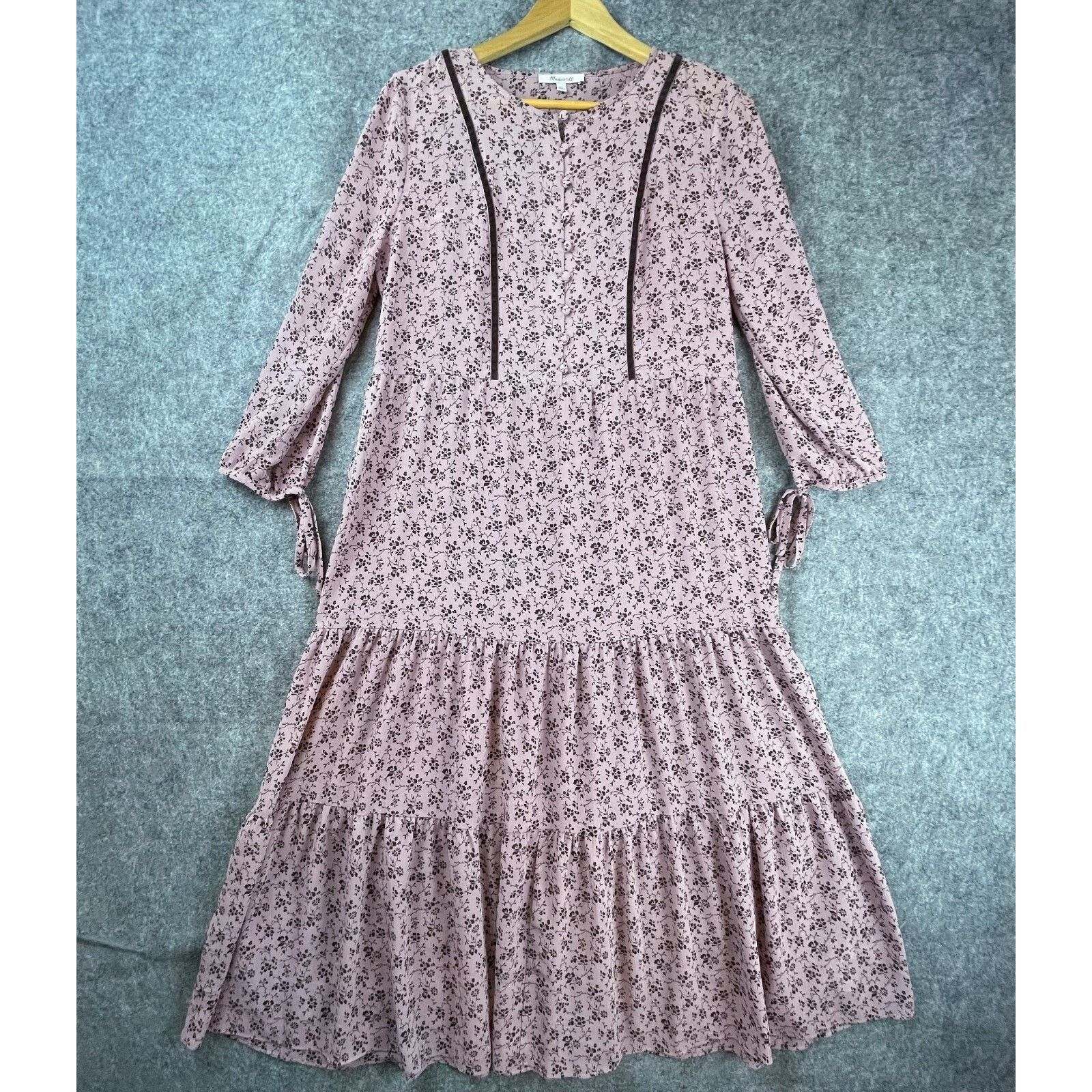 Madewell Madewell Dress Small Pink Ruffle Peasant Velvet Trim Tiered Size S / US 4 / IT 40 - 1 Thumbnail