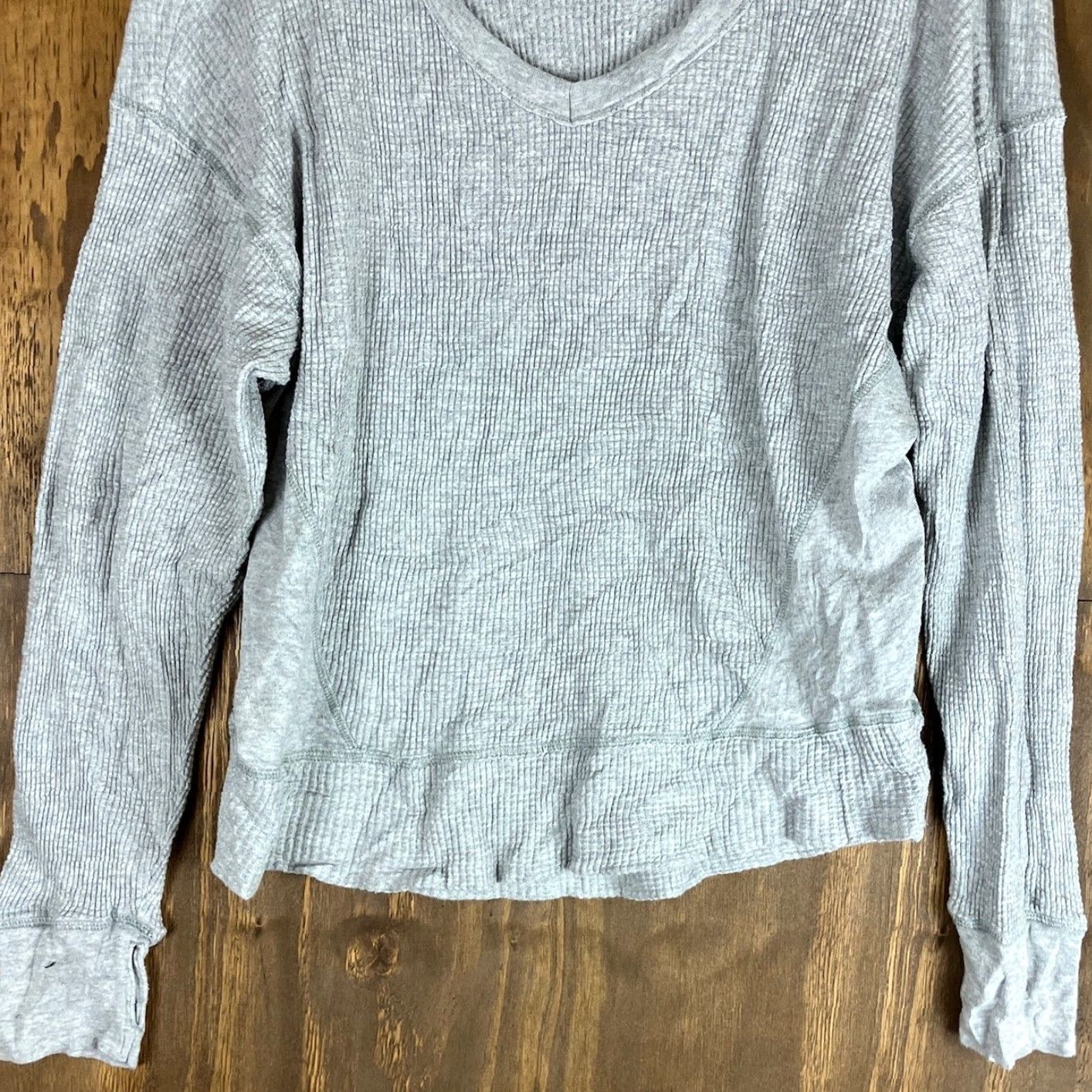 Vintage Aerie OFFLINE Womens Shirt Gray Waffle V Neck Long Sleeve Stretch S Size S / US 4 / IT 40 - 3 Thumbnail