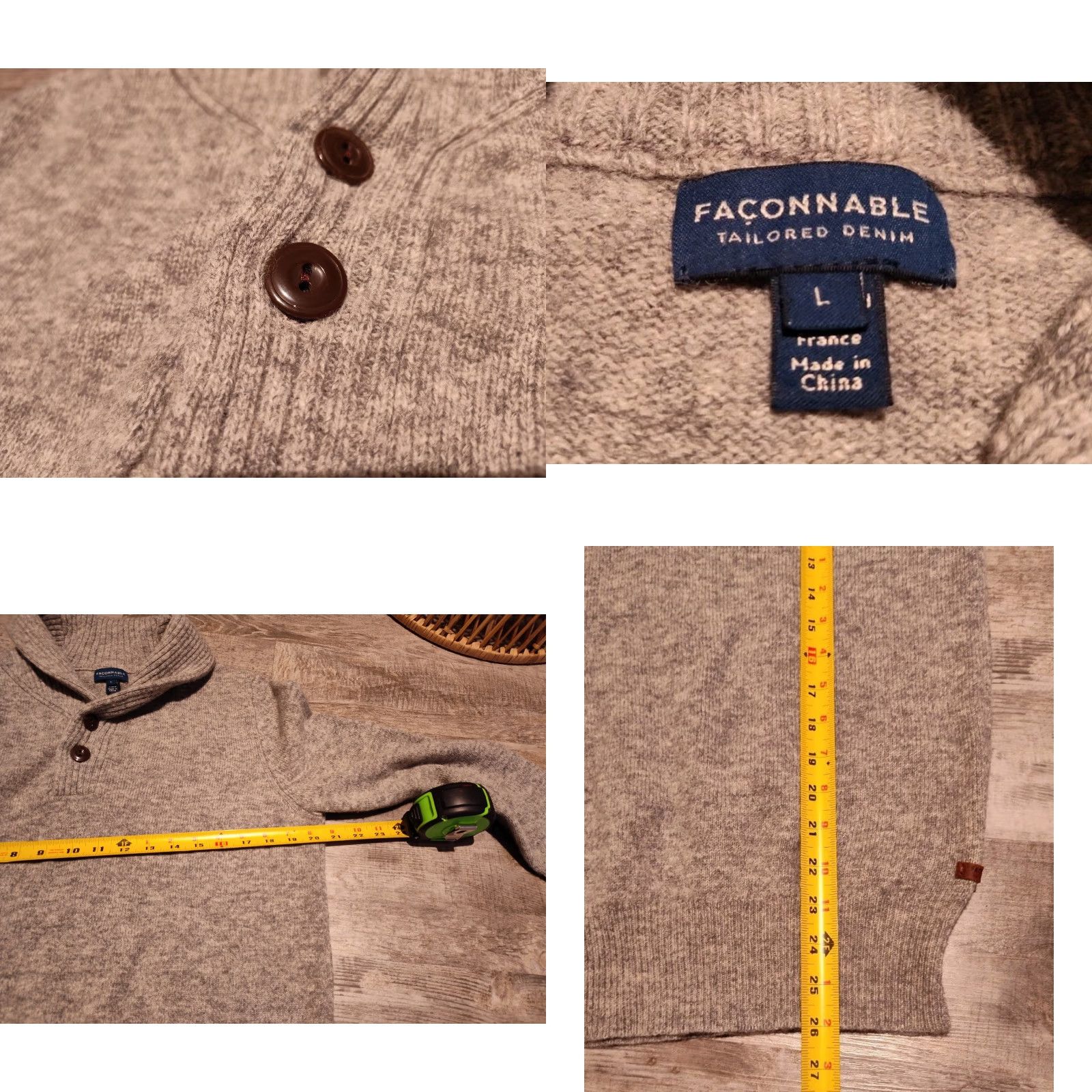 Faconnable Faconnable Sweater Mens L Gray Lambs Wool Blend Button Shawl Neck Pullover Size US L / EU 52-54 / 3 - 8 Thumbnail