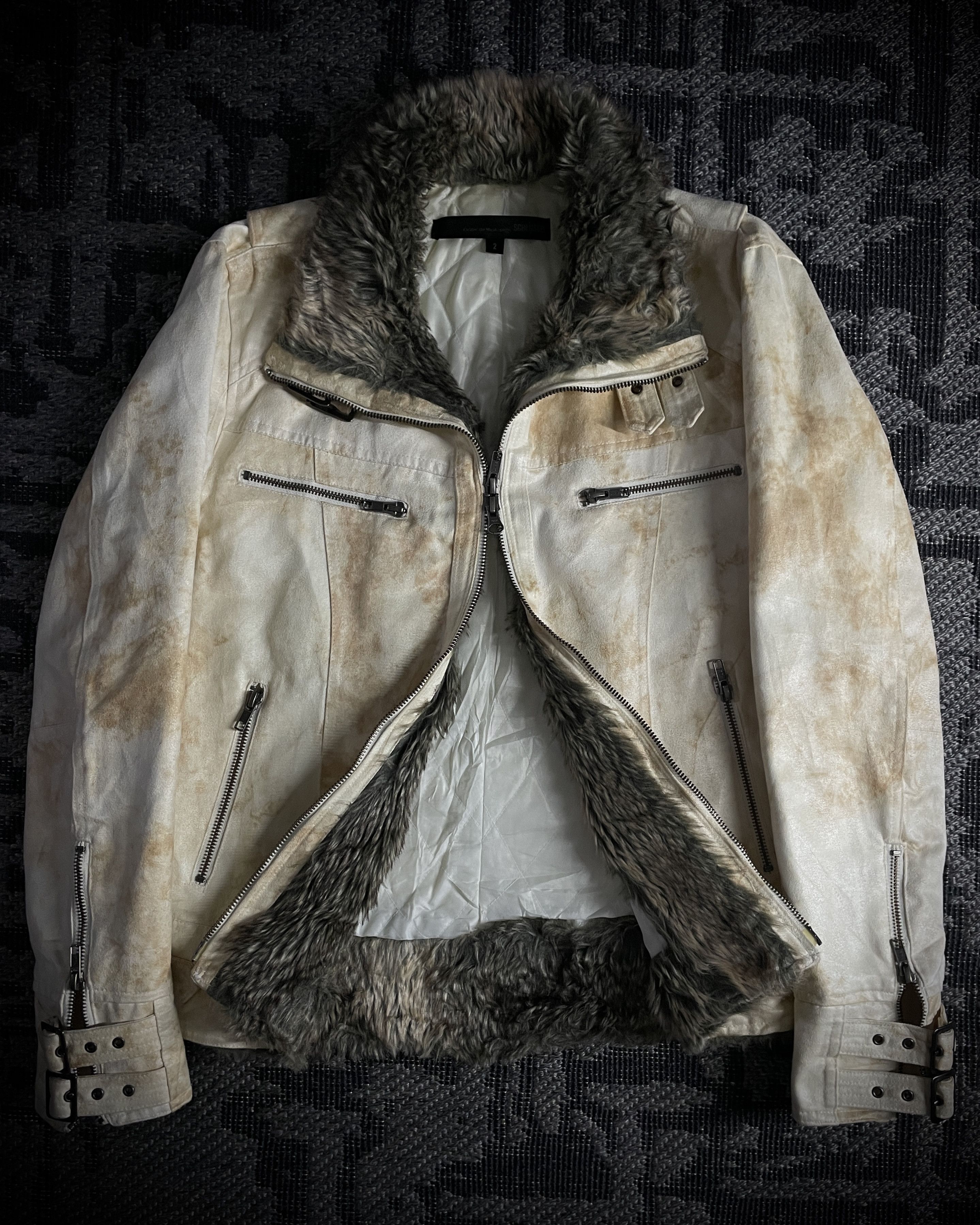 Schlussel Schlussel Aged Bone Faux Fur Rider Jacket Size US M / EU 48-50 / 2 - 2 Thumbnail