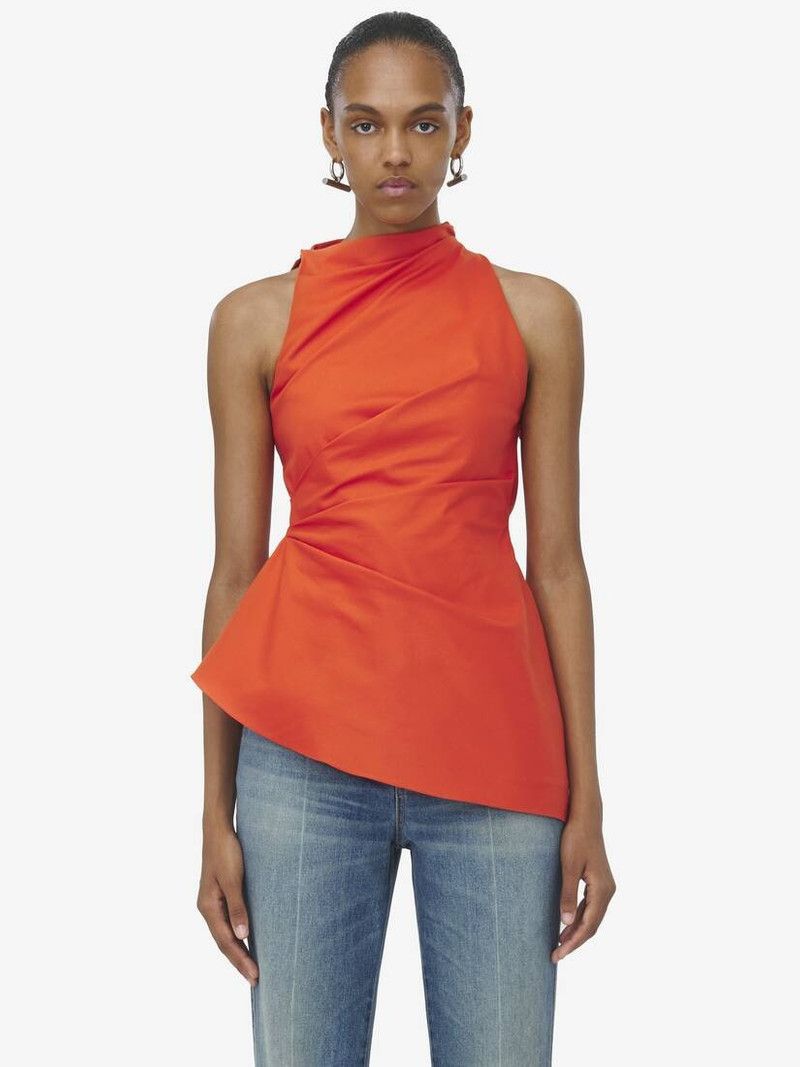 Alexander McQueen o1srvl11e0226 Asymmetric Gathered Blouse In Orange Size M / US 6-8 / IT 42-44 - 2 Thumbnail