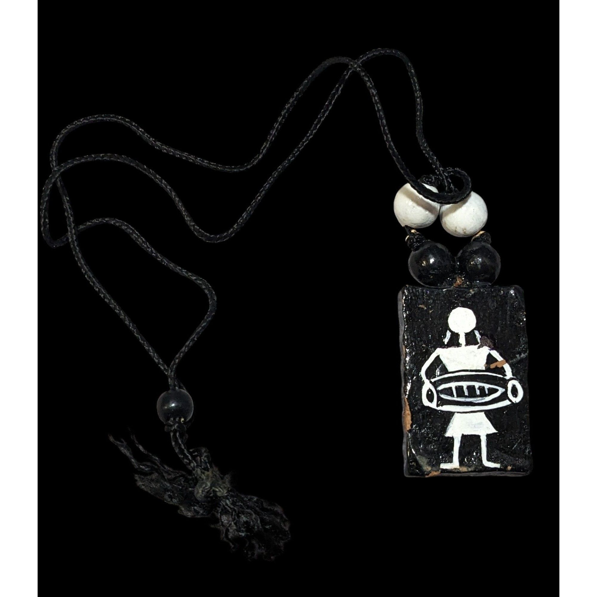 Other Vintage Terra Cotta Black And White Primitive Person Pendant Size ONE SIZE - 1 Thumbnail