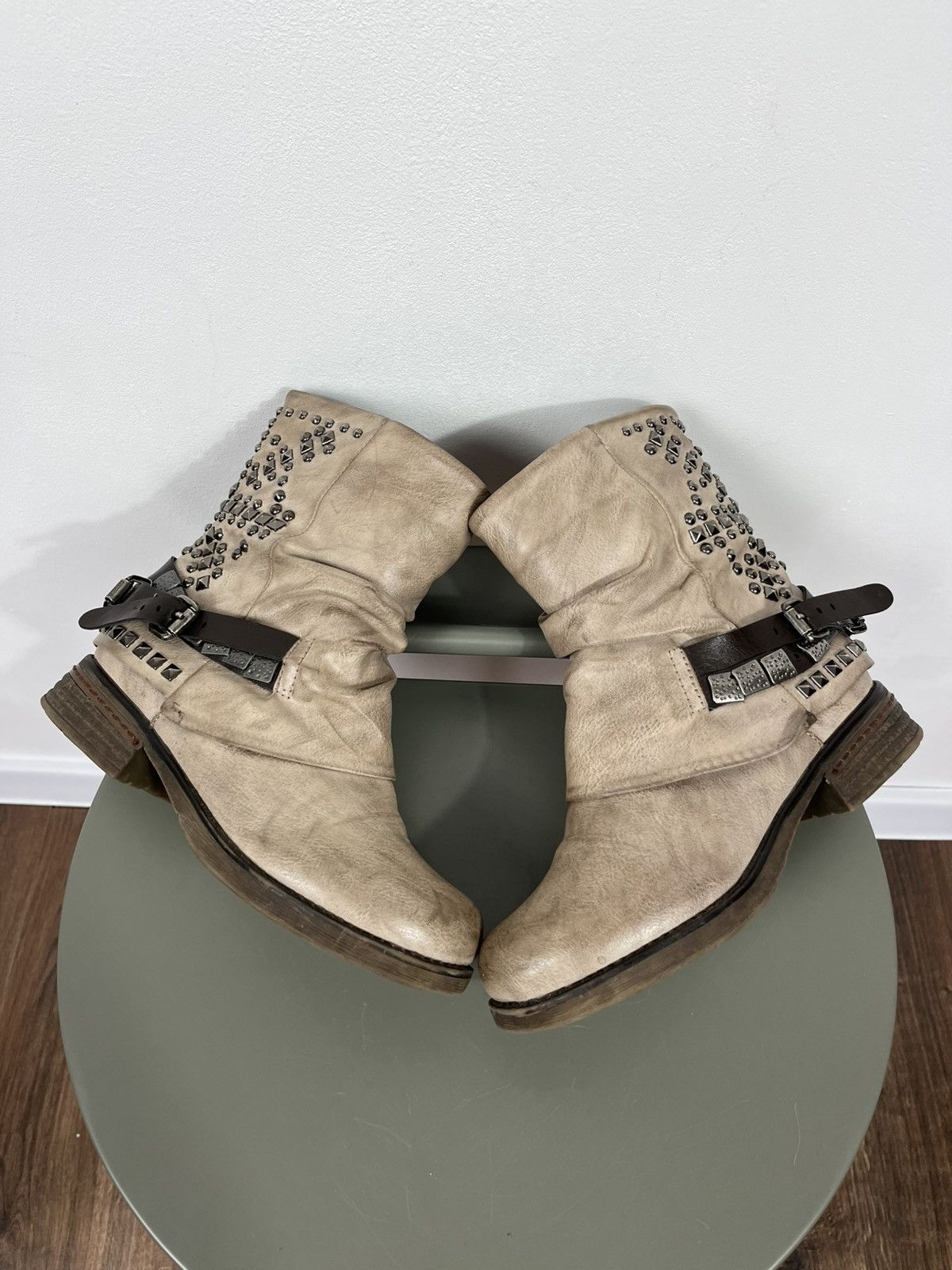 Other Avant Garde Studded Faux Leather Biker Boots EU 36 Slouchy Size US 5 / IT 35 - 1 Thumbnail