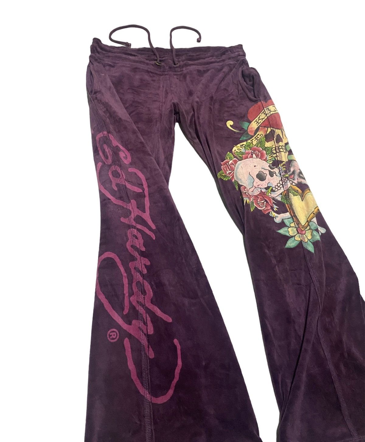 Ed Hardy × Velvet 00’s Velvet Ed Hardy Diamenté Full Velour Sweatpant Size US 31 - 1 Thumbnail