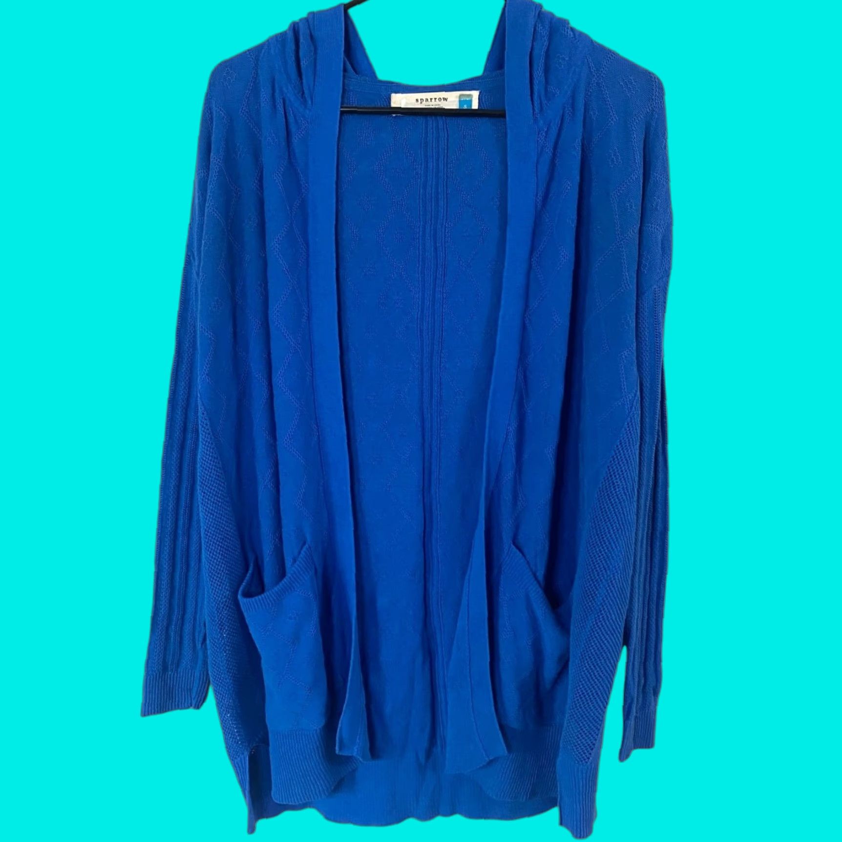 Arrow Sparrow Cardigan Sweater Open Front Drape Linen Blue Women Small Size S / US 4 / IT 40 - 1 Thumbnail