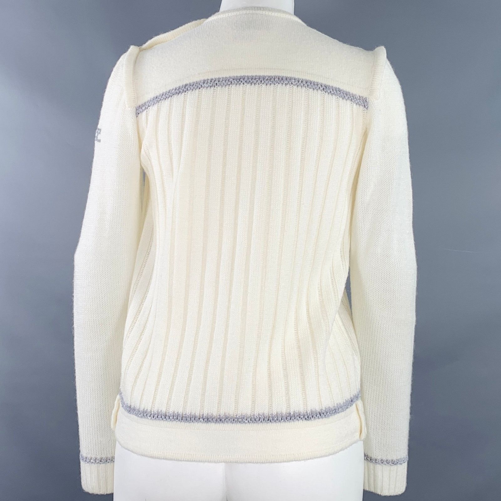 Courreges 0 Cream Grey Acrylic Blend Textured Long Sleeve Pullover Size XS / US 0-2 / IT 36-38 - 3 Thumbnail