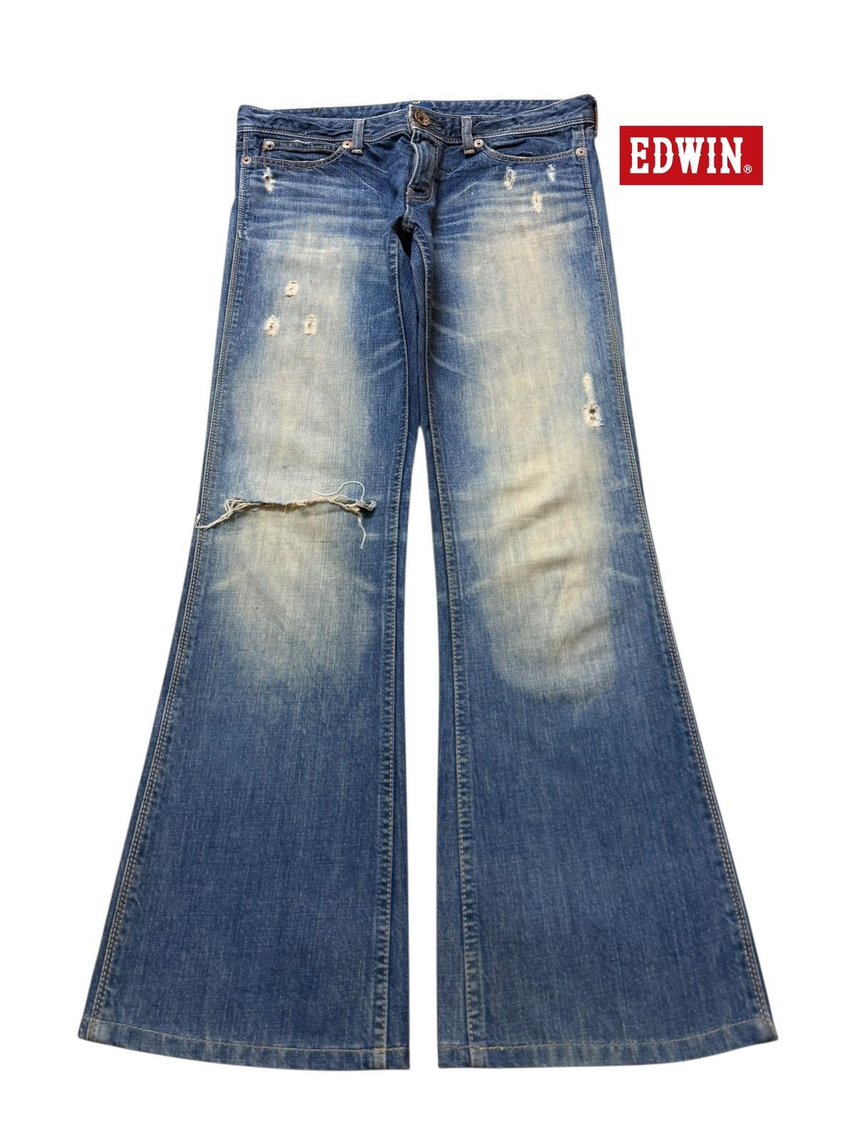 Edwin Vintage Y2K Edwin Mud Wash Faded Distressed Wide Leg Flare Size US 32 / EU 48 - 1 Thumbnail