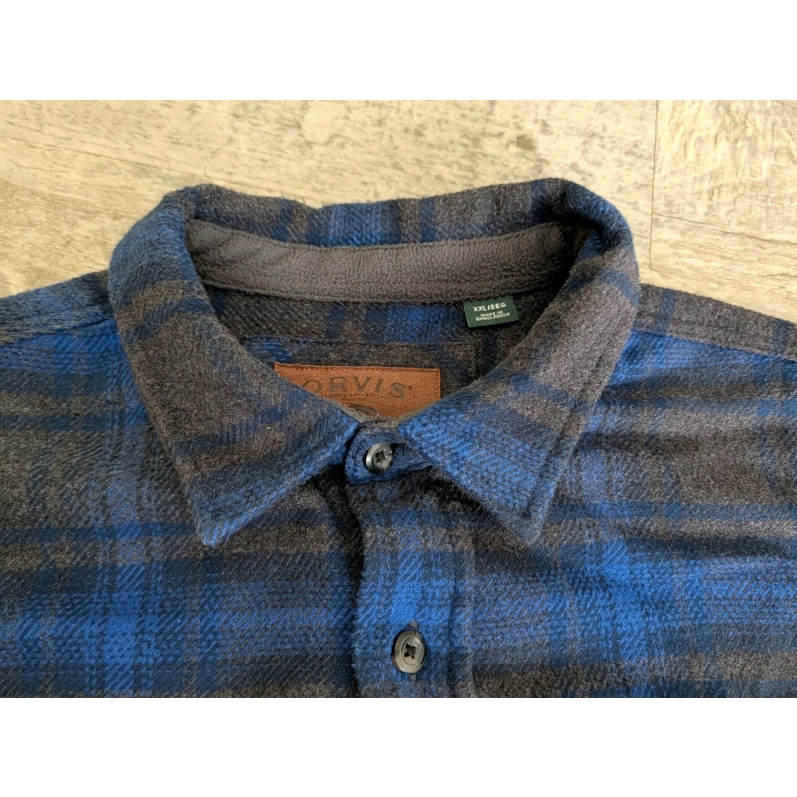 Orvis VINTAGE ORVIS Mens Big Bear Heavy Weight Flannel Shirt Blue Gray Plaid 2XL Side Pockets Size US XXL / EU 58 / 5 - 7 Thumbnail