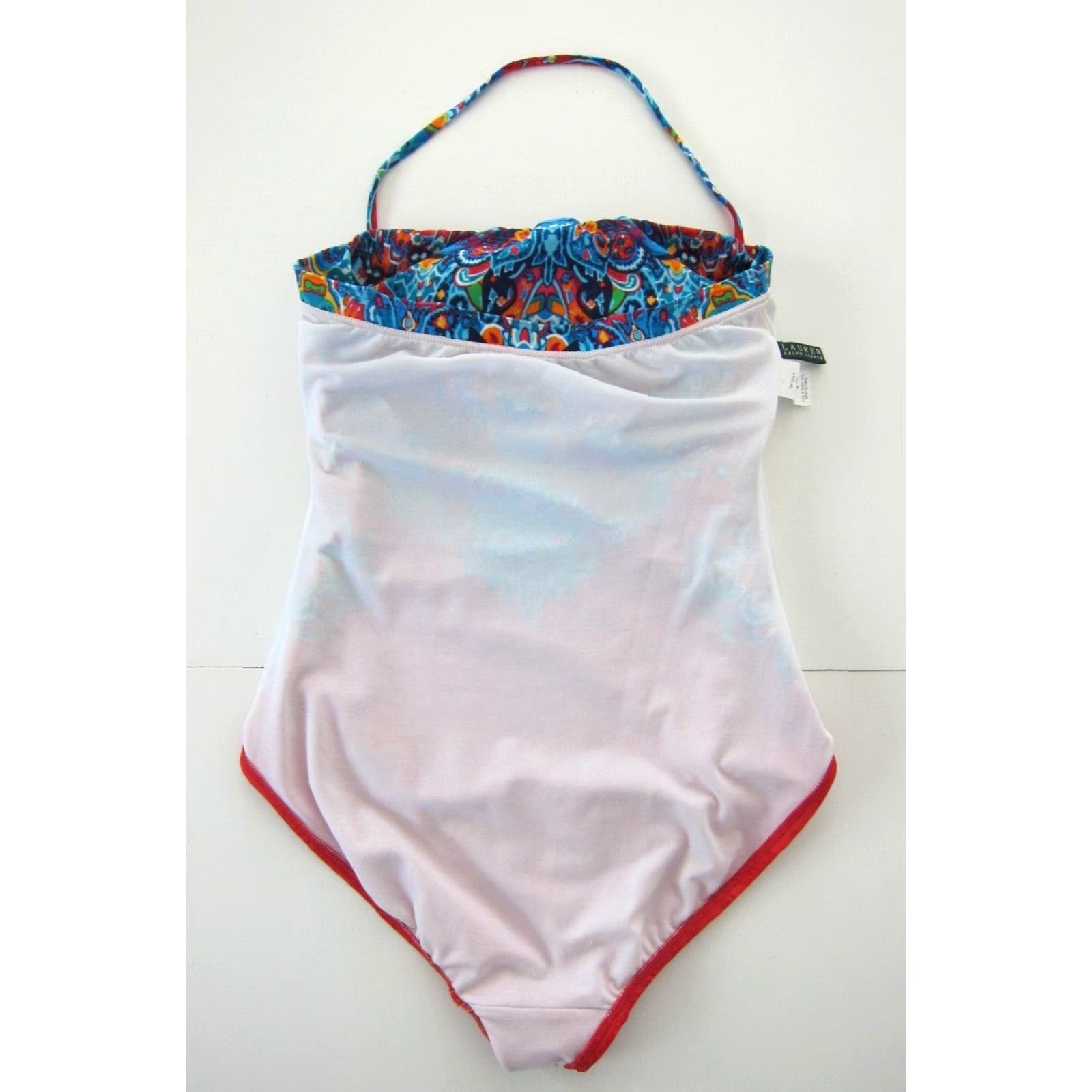 Ralph Lauren VINTAGE Ralph Lauren Green Label Red Blue Floral Paisley One Piece Halter Swimsuit 8 Size ONE SIZE - 6 Thumbnail