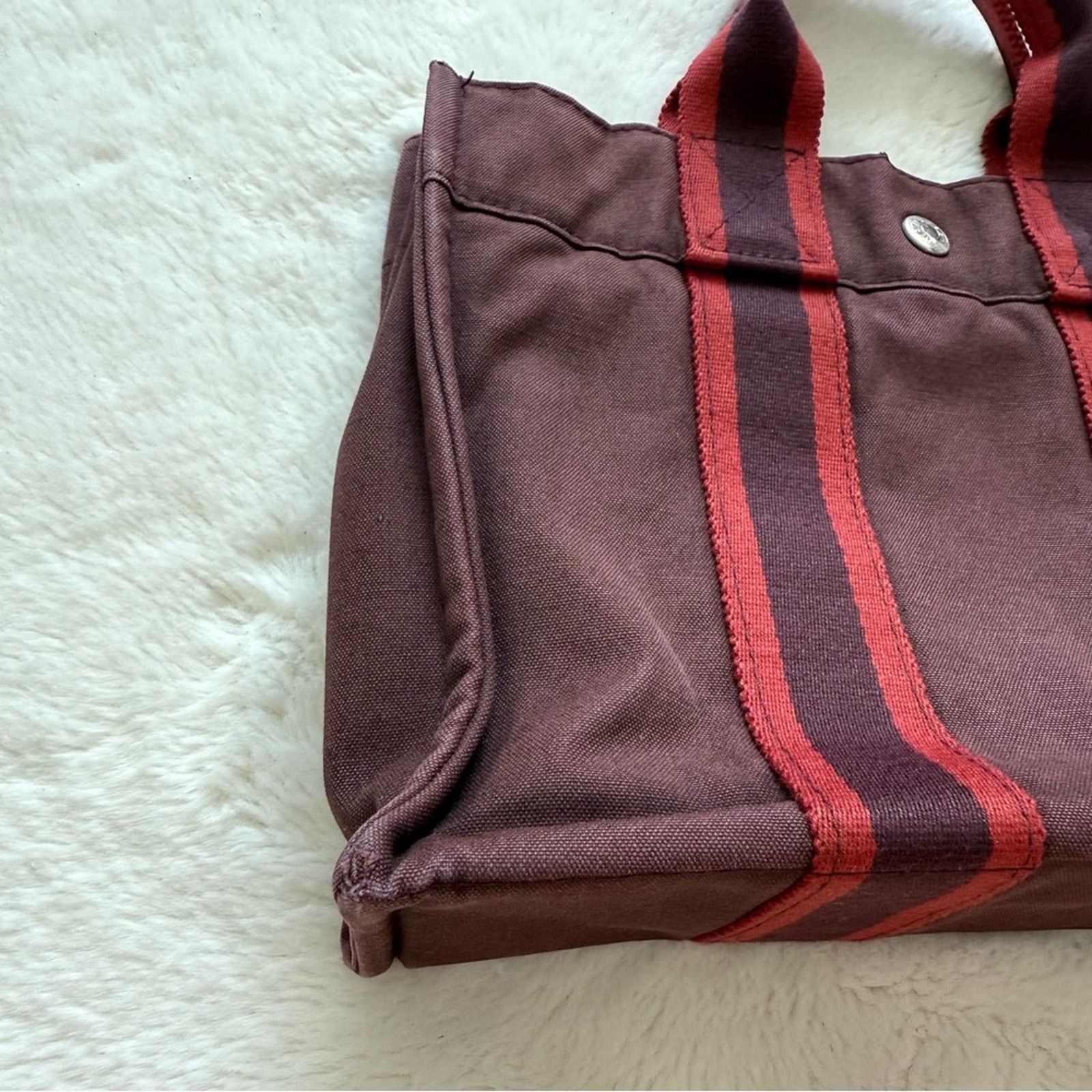 Hermes Hermès Fourre Tout Burgundy Canvas Tote Bag Authentic Size ONE SIZE - 7 Thumbnail