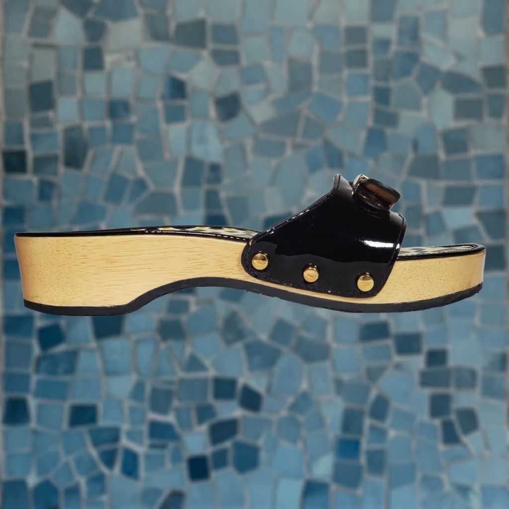 Tory Burch Tory Burch Dixon Patent Leather Wooden Clog Sandals Black Yellow Women US 8.5 Sandal Slip-On Block Heel Vintage No Size US 9 / IT 39 - 1 Thumbnail