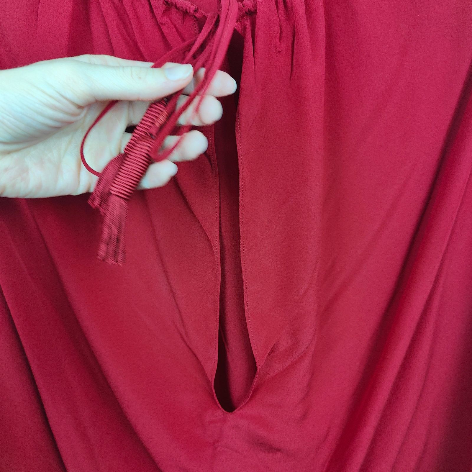 Saint Laurent Paris Saint Laurent Blouse Womens FR 40 US 8 Red Silk Puff Sleeve Size L / US 10 / IT 46 - 3 Thumbnail