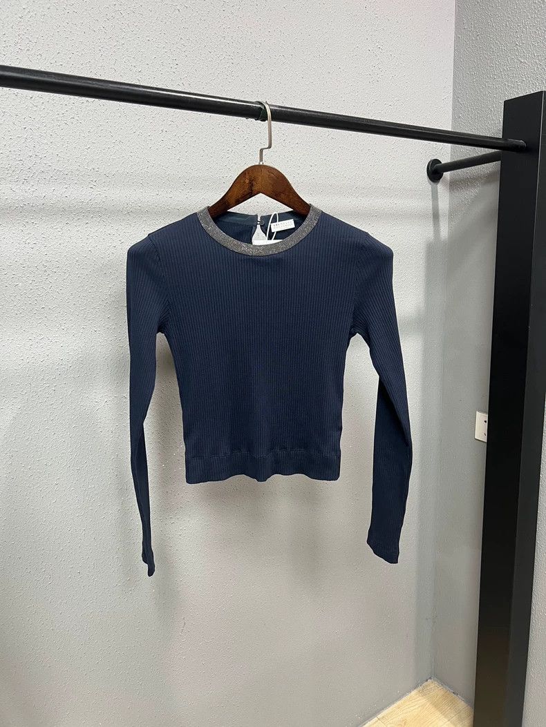 Brunello Cucinelli Brunello Cucinelli Blue Beaded Collar Sweater - dmc Size US M / EU 48-50 / 2 - 1 Thumbnail