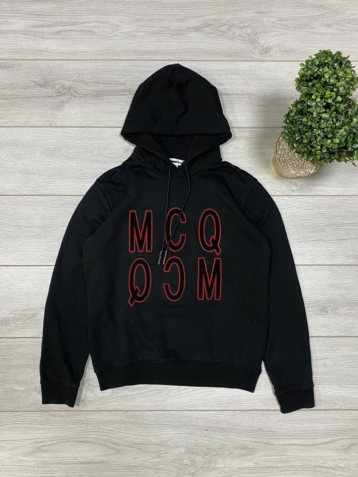 image of Alexander Mcqueen x Mcq Alexander Mcqueen Mcq Big Logo Velvet Hoodie Mcqueen in Black (Size Medium)