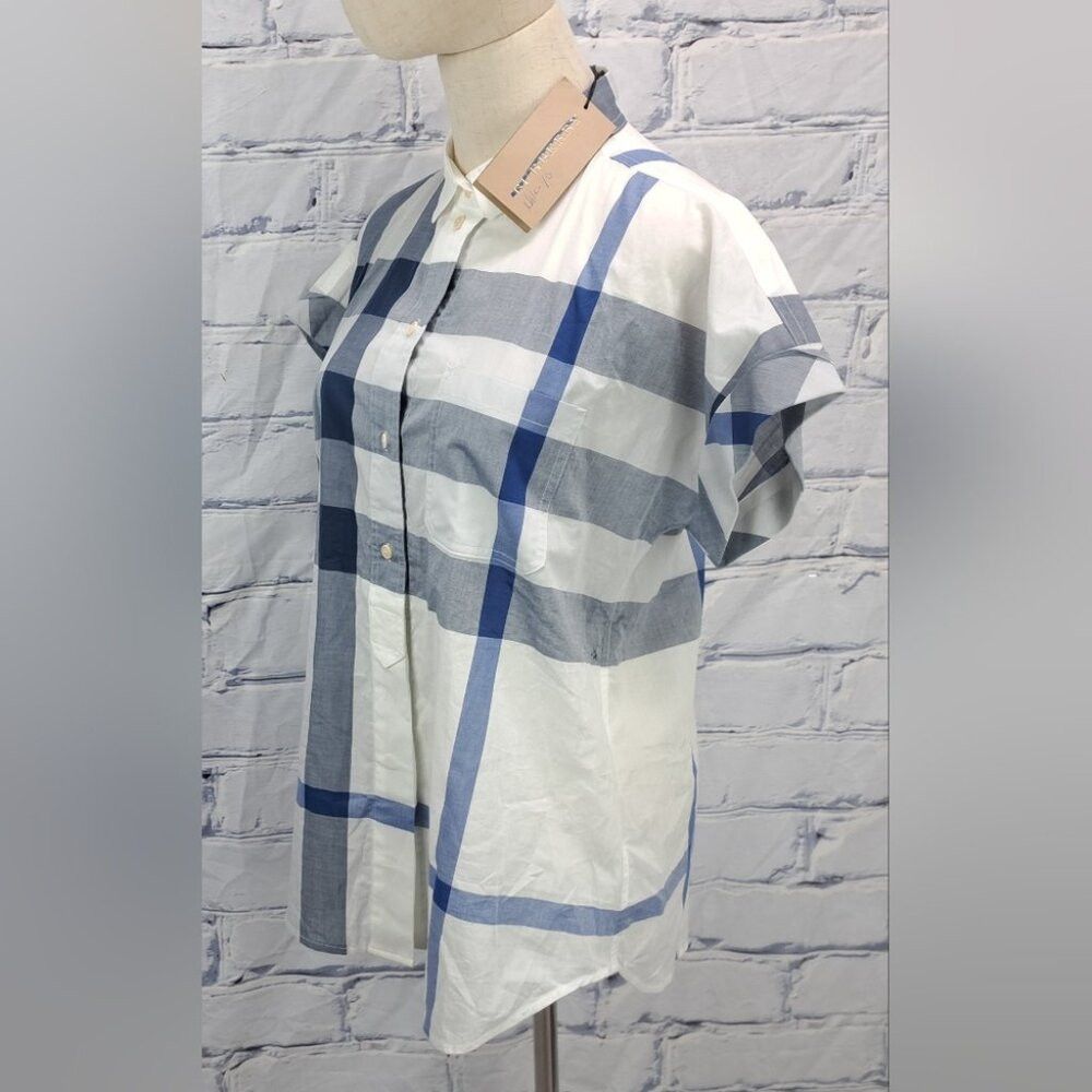Burberry NWT Burberry Womens Button Down Shirt White Blue Check Shor Size S / US 4 / IT 40 - 6 Thumbnail