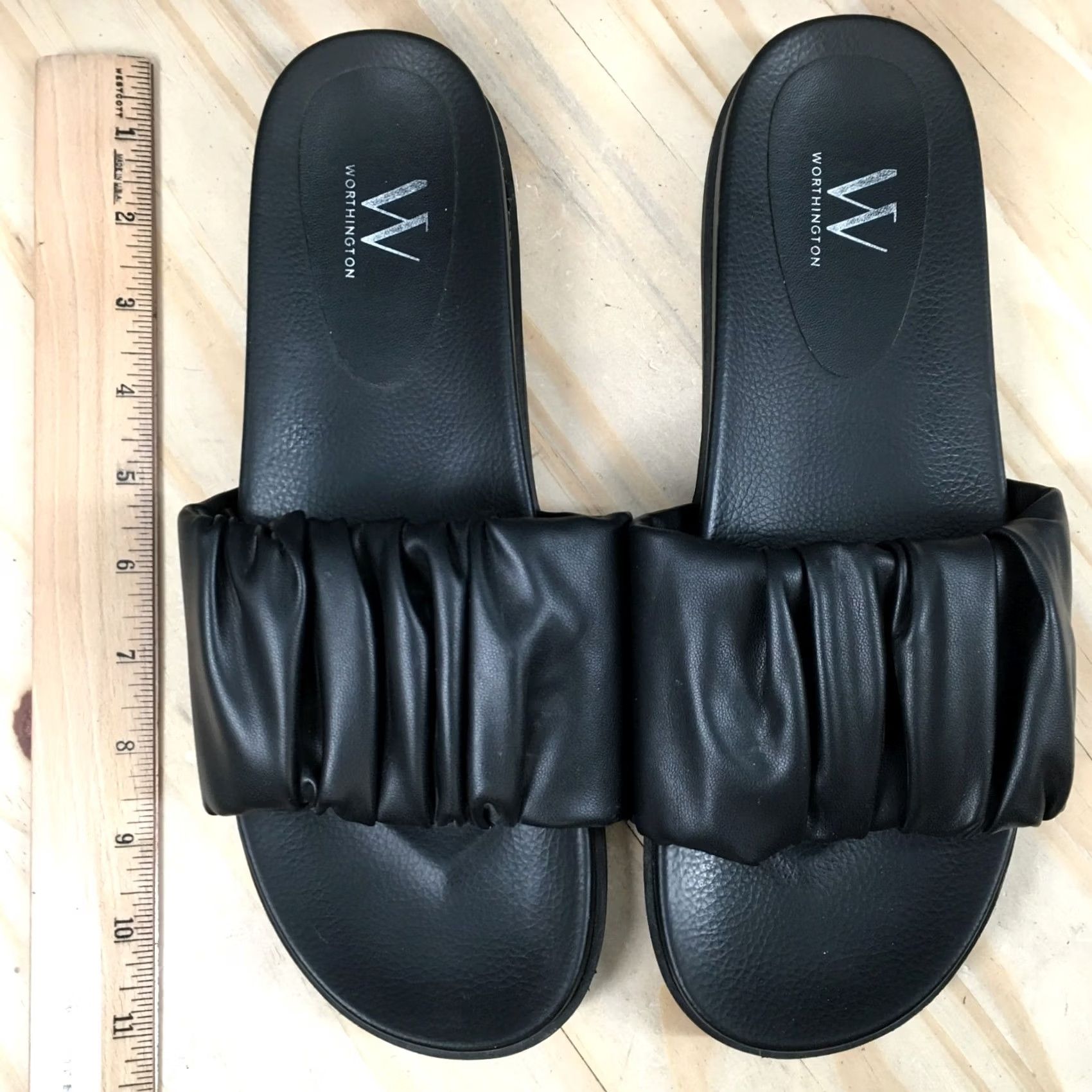 Worthington Worthington Sandals Womens 8.5 M Wor Ginser Ruched Slide Black Slip On Comfort Shoes Size US 9 / IT 39 - 7 Thumbnail