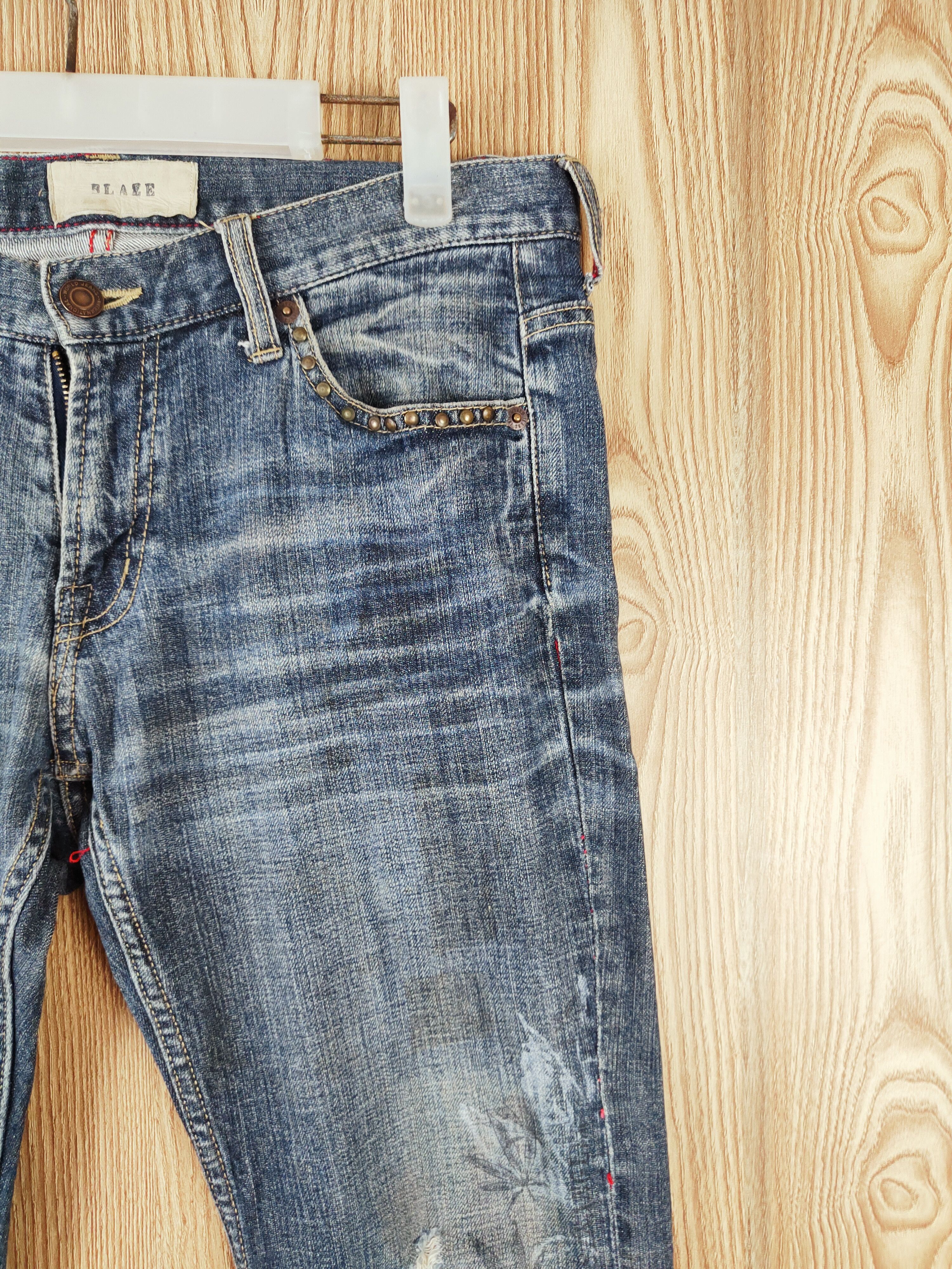 Japanese Brand × Vintage Vintage 💥 Blaze Dark Blue Distressed Ripped Jeans Size 33" - 5 Thumbnail