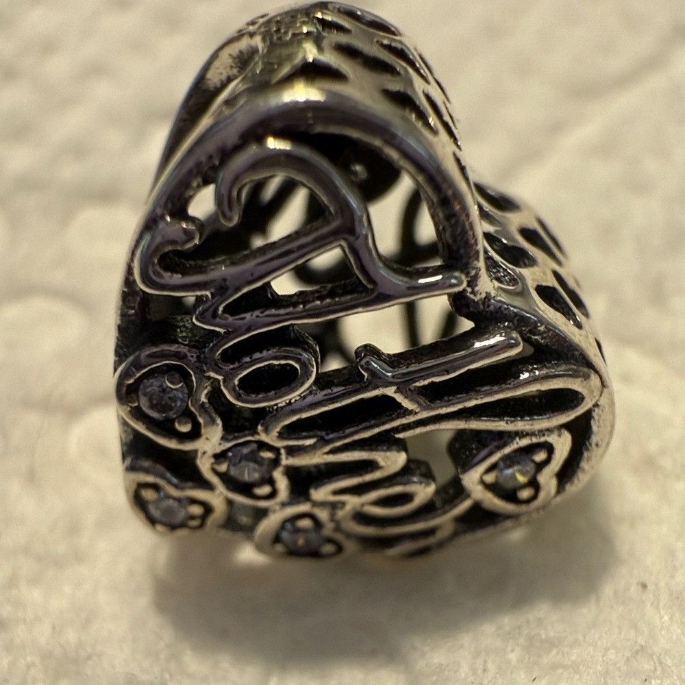 pandora Authentic Pandora Silver Heart 'Son' Mother Charm with Cryst Size ONE SIZE - 3 Thumbnail