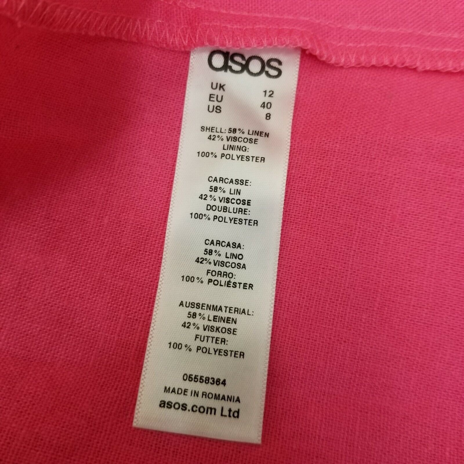 Asos Asos Hot Pink Dress Off Shoulder Linen Pockets US8 Skater Fi Size M / US 6-8 / IT 42-44 - 6 Thumbnail