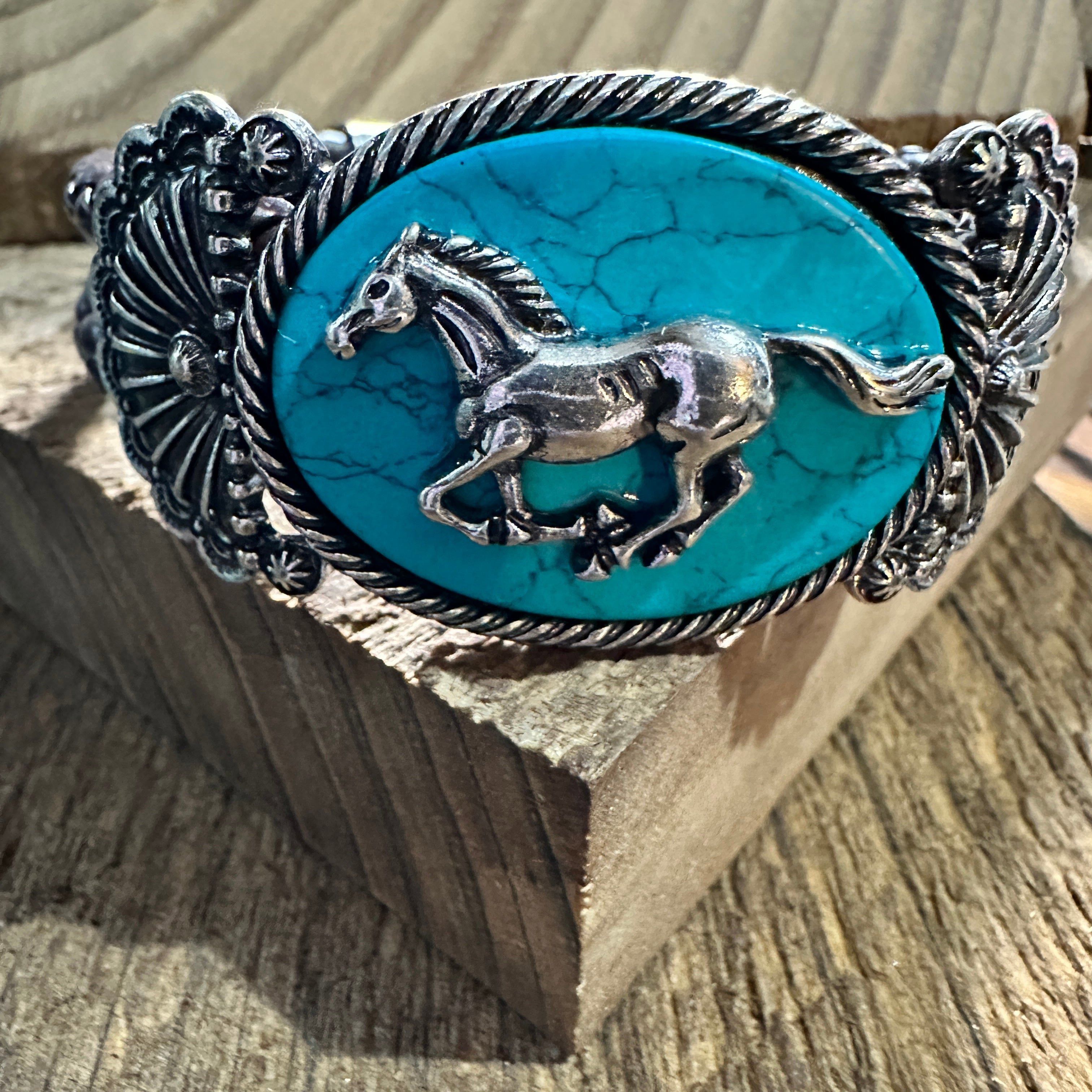 Other Horse Turquoise Stone Western Leather Open Bangle Bracelet Size ONE SIZE - 6 Thumbnail