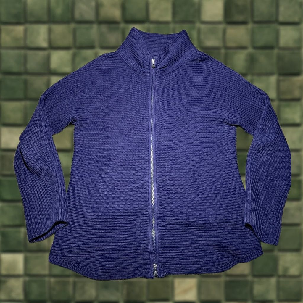 Bogner Bogner Woman’s Ribbed Knit Full Zip Thick Sweater Jacket L Navy Blue Women’s Large Navy Blue Full Zip Thick Sweater Jacket Size L / US 10 / IT 46 - 1 Thumbnail