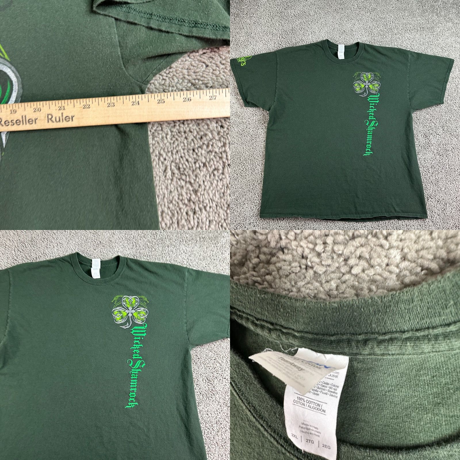 Gildan Wicked Shamrock Shirt Mens 2XL Green Gray Irish Heritage Short Sleeve T-Shirt Size US XXL / EU 58 / 5 - 8 Thumbnail
