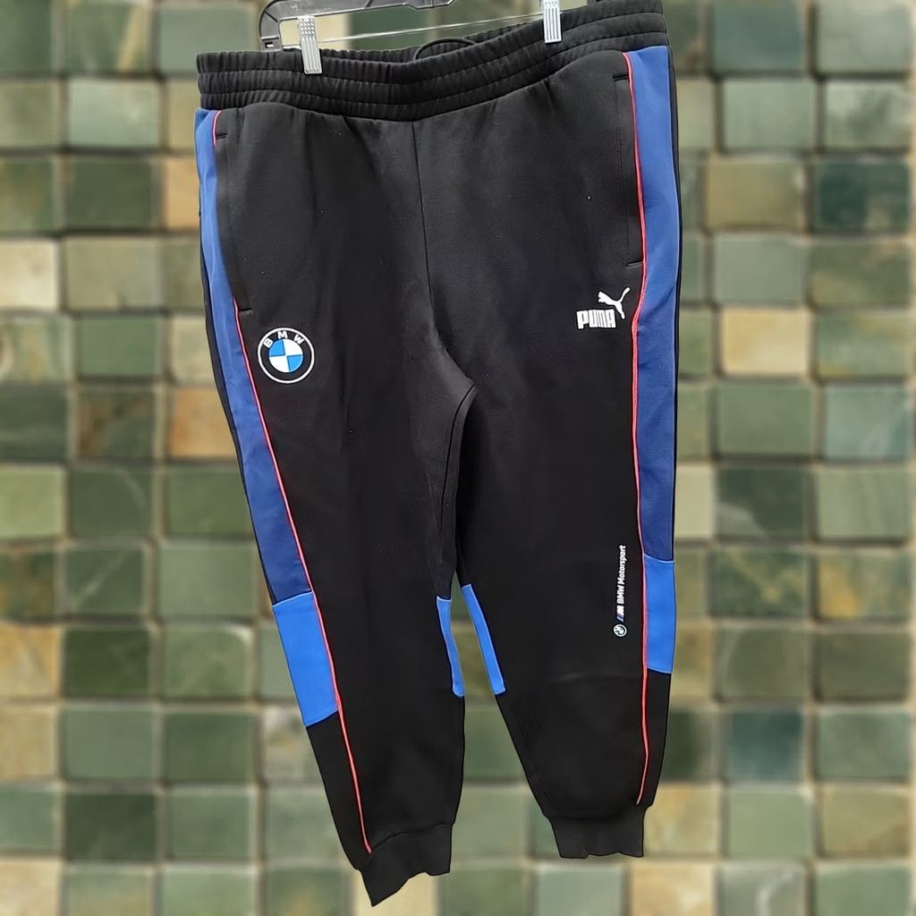 Puma PUMA BMW Motorsport Pants Mens XL Black Jogger Tapered Elastic Waist Pockets Athletic Activewear Size US 36 / EU 52 - 1 Thumbnail