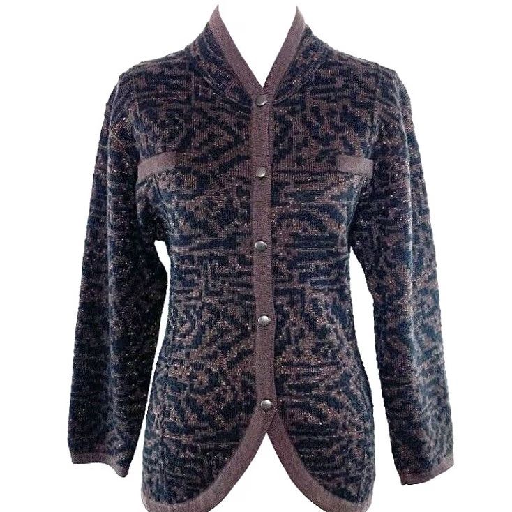 Jaeger JAEGER Womens Sweater S Button Front Metallic Sparkly Wool Blend Cardigan Size S / US 4 / IT 40 - 2 Thumbnail